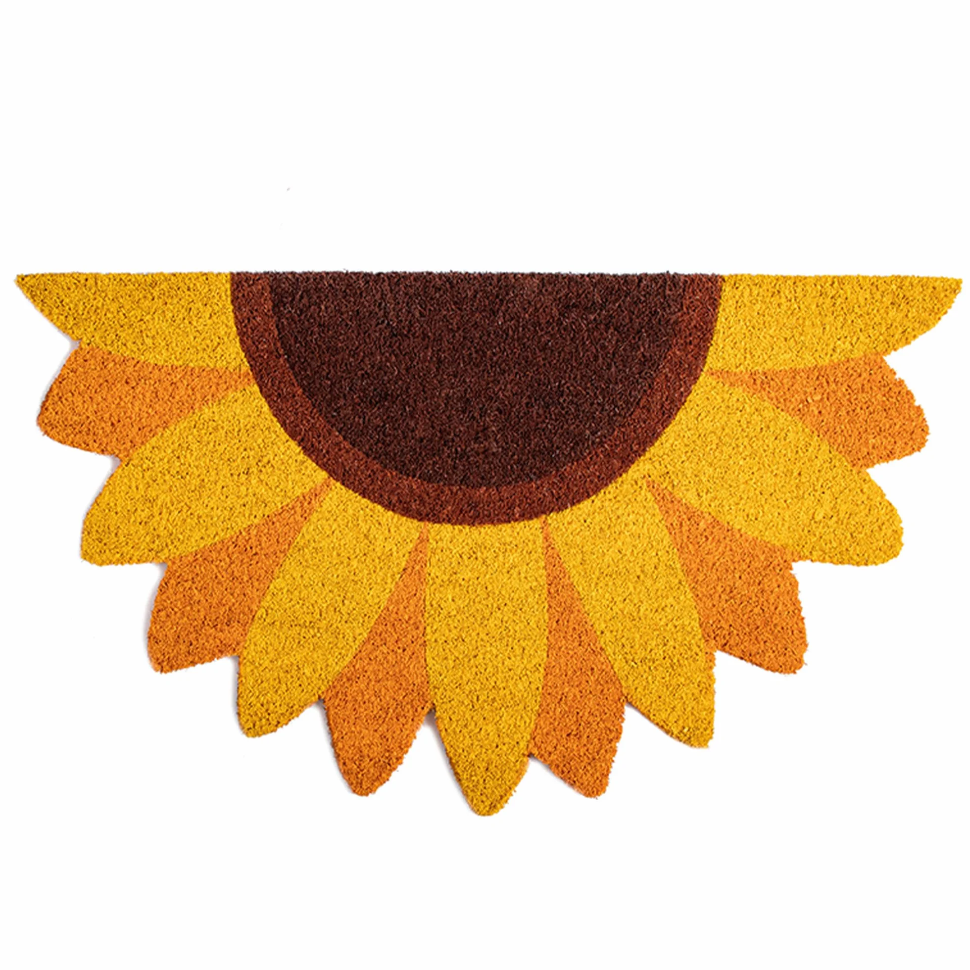 Fisura - Zerbino ingresso casa in cocco "girasole" con supporto antiscivolo in PVC. Zerbino dalla forma originale. Dimensioni: 70 cm x 40 cm x 1,5 cm. Giallo.