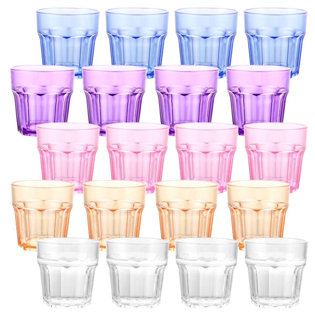Set di 20 bicchieri da acqua, 260 ml, bicchieri da vino senza manico, riutilizzabili, in plastica, per feste, matrimoni, barbecue (5 colori)