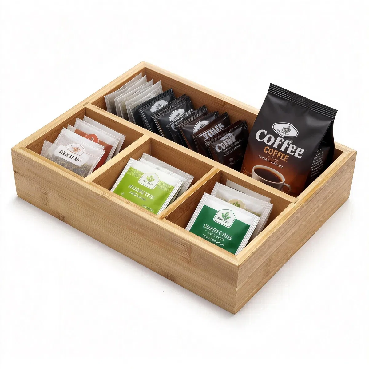 Porta bustine di tè, contenitore per bustine di tè in bambù, cestino per tè, organizer per pacchetti di zucchero, organizer per condimenti per caffè