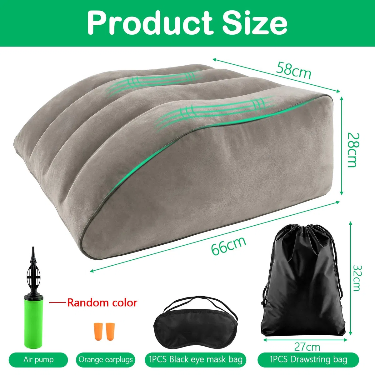 Cuscino Alza Gambe Gonfiabile per Tenere le Gambe Alte a Letto Cuscino a Cuneo per Dormire Riposo e Relax - Grigio