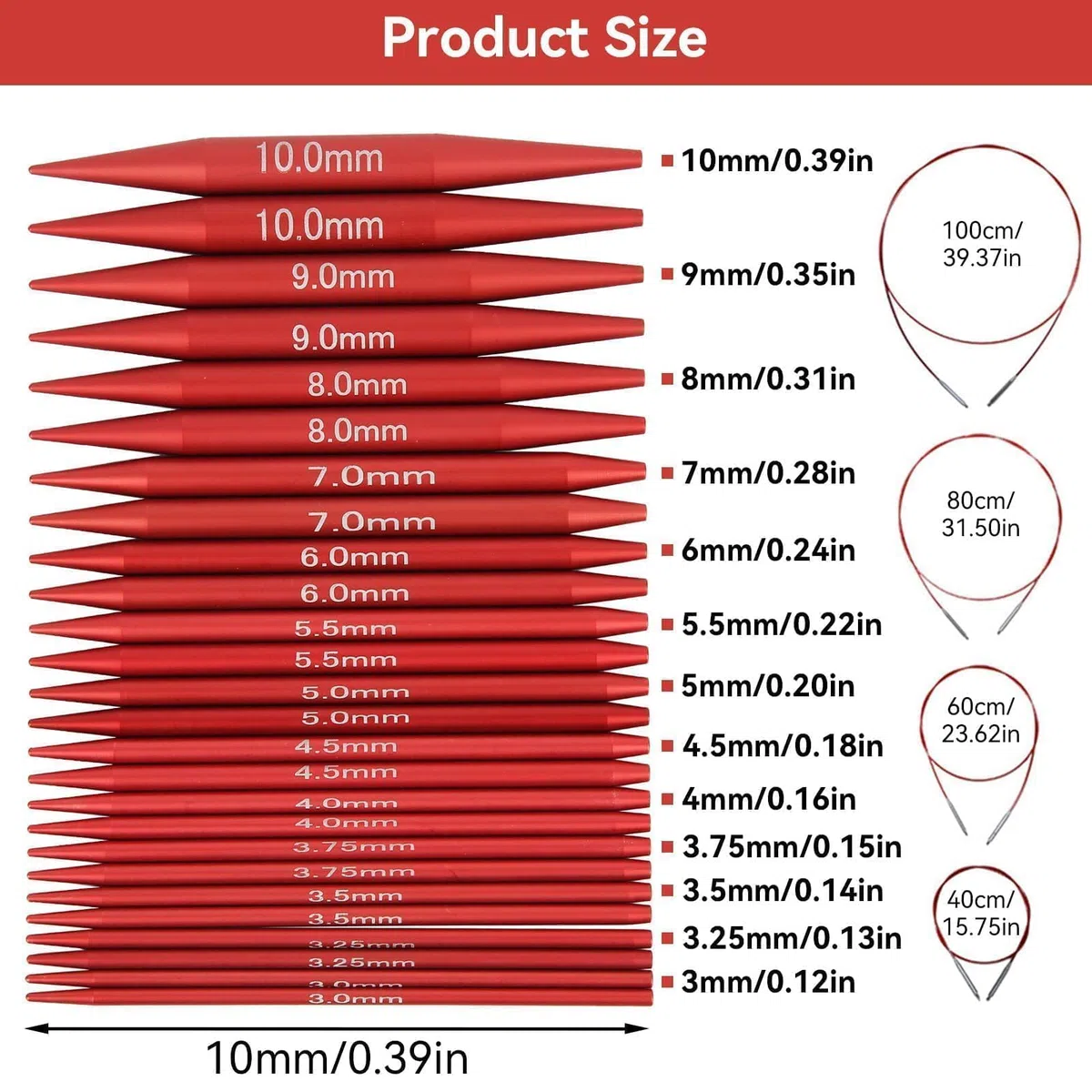 Kit 13 Paia Aghi Maglia 4 Pollici Lungo, Set di Aghi Circolari Alluminio Cavi 40/60/80/100cm Uncinetto Maglia Uncinetto Staccabile con Custodia per Maglia DIY
