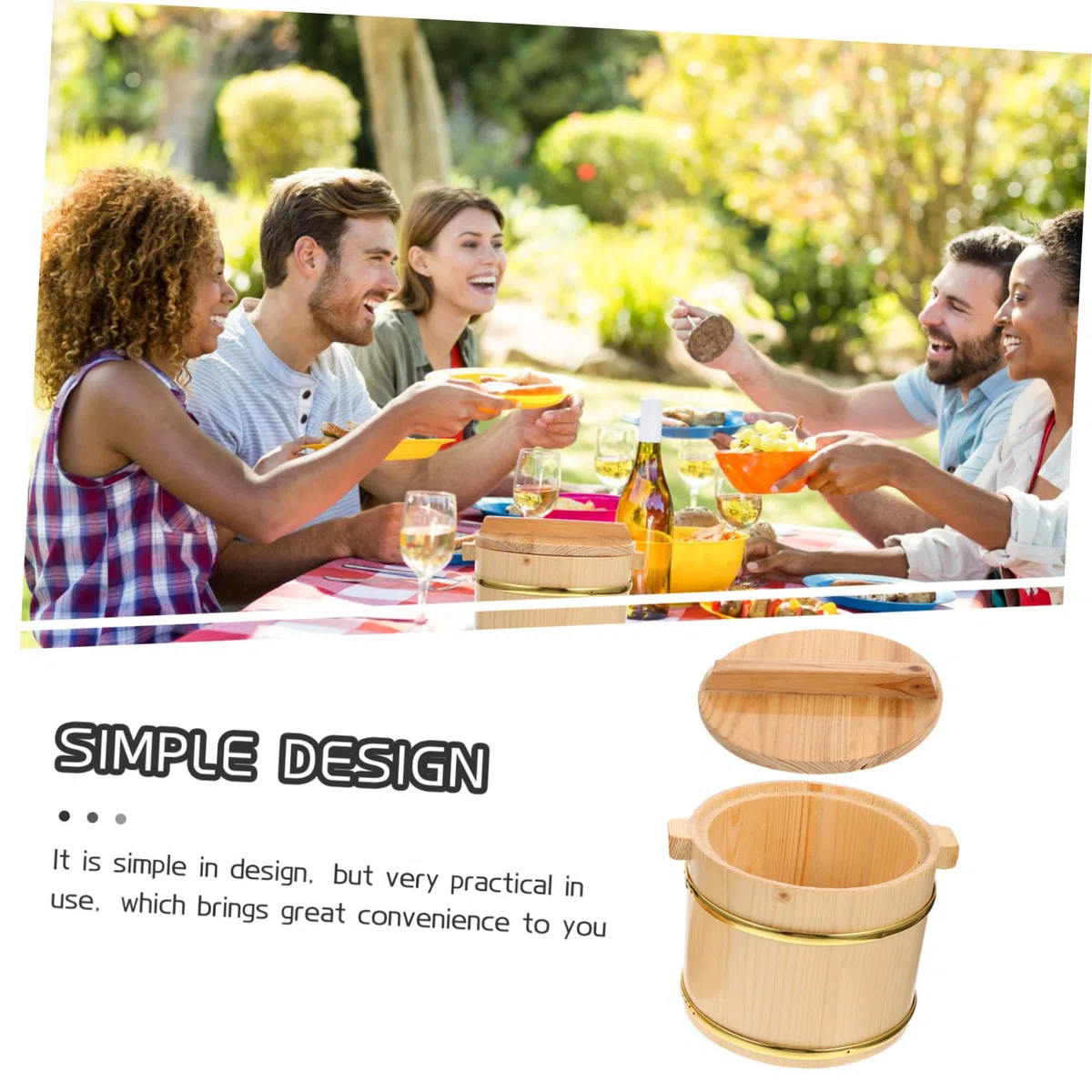 Secchiello per Mescolare Riso Sushi Coperchio Contenitore in Legno Naturale per Servire Riso Giapponese Design Rotondo Facile da Pulire Adatto a Sushi e Bibimbap