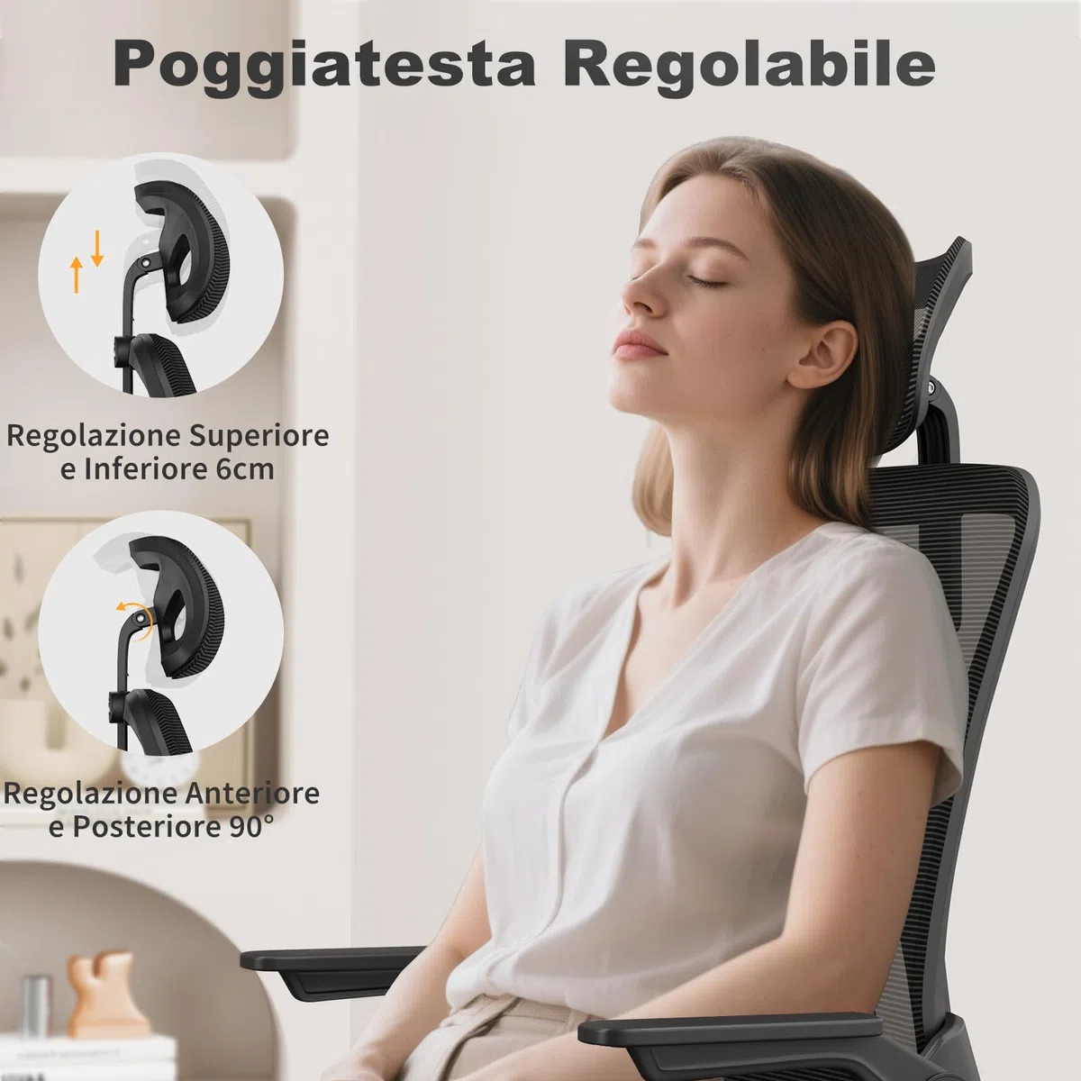 naspaluro Sedia da Ufficio,Con Braccioli Ribaltabili a 90°,Sedie Scrivania Ergonomica Lombare, Con Poggiatesta, Rivestimento in Rete Traspirante, Sedia Girevole a 360° Con Funzione Swing,Nero