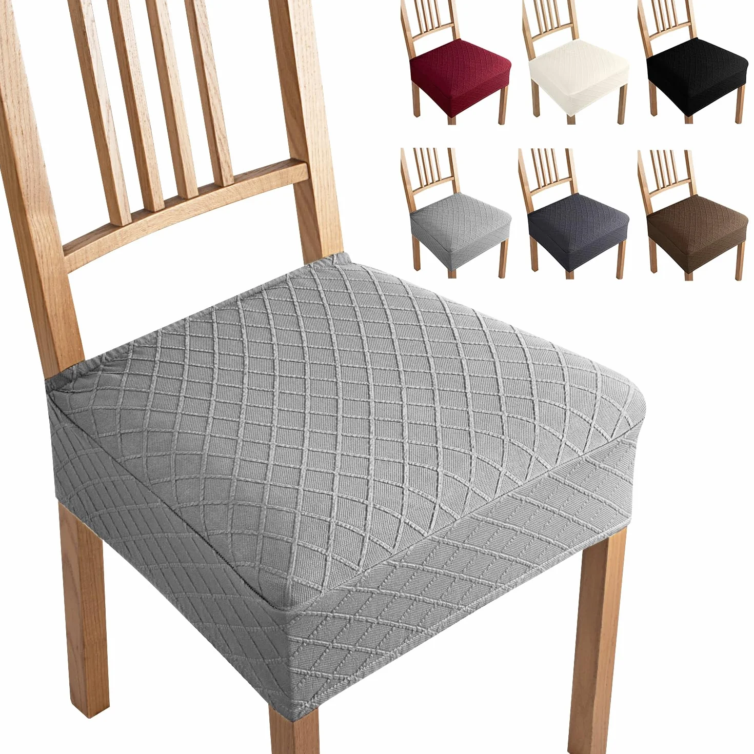 Coprisedie Set di 6 Coprisedie per Sedia Jacquard Fodera per Sedia Universale Coprisedili per Sedie Senza Schienale Coprisedili da Pranzo Lavabile Estraibile Coprisedia (Grigio Argento,Set di 6-B)