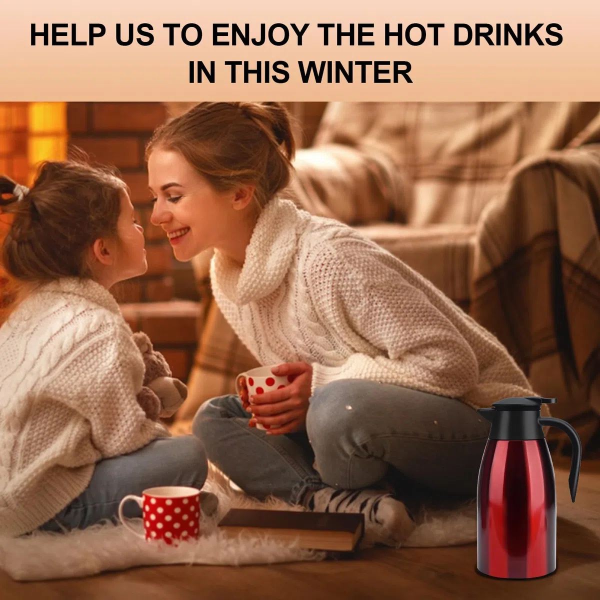 Caraffa Termica 2 litri in Acciaio Inox, Thermos Caffe, Teiera termica, Thermos a Doppia Parete, Isolata Sotto Vuoto, con Coperchio a Pressione per tè/Acqua Brocca Conservazione a Freddo o Caldo