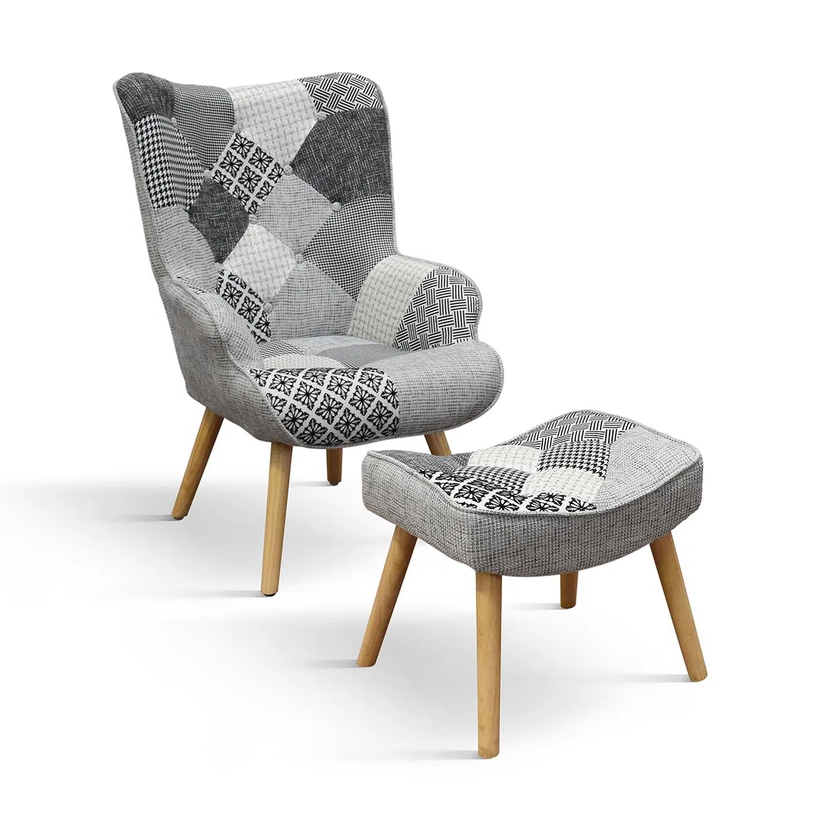 PAZZO DESIGN Poltrona Ludovica, Set Da 1, Multicolore, Poltrona Tessuto, Poltrona Relax, Poltrona Lettura, Poltrona Comoda, Gambe Legno, Con Poggiapiedi - id_2029