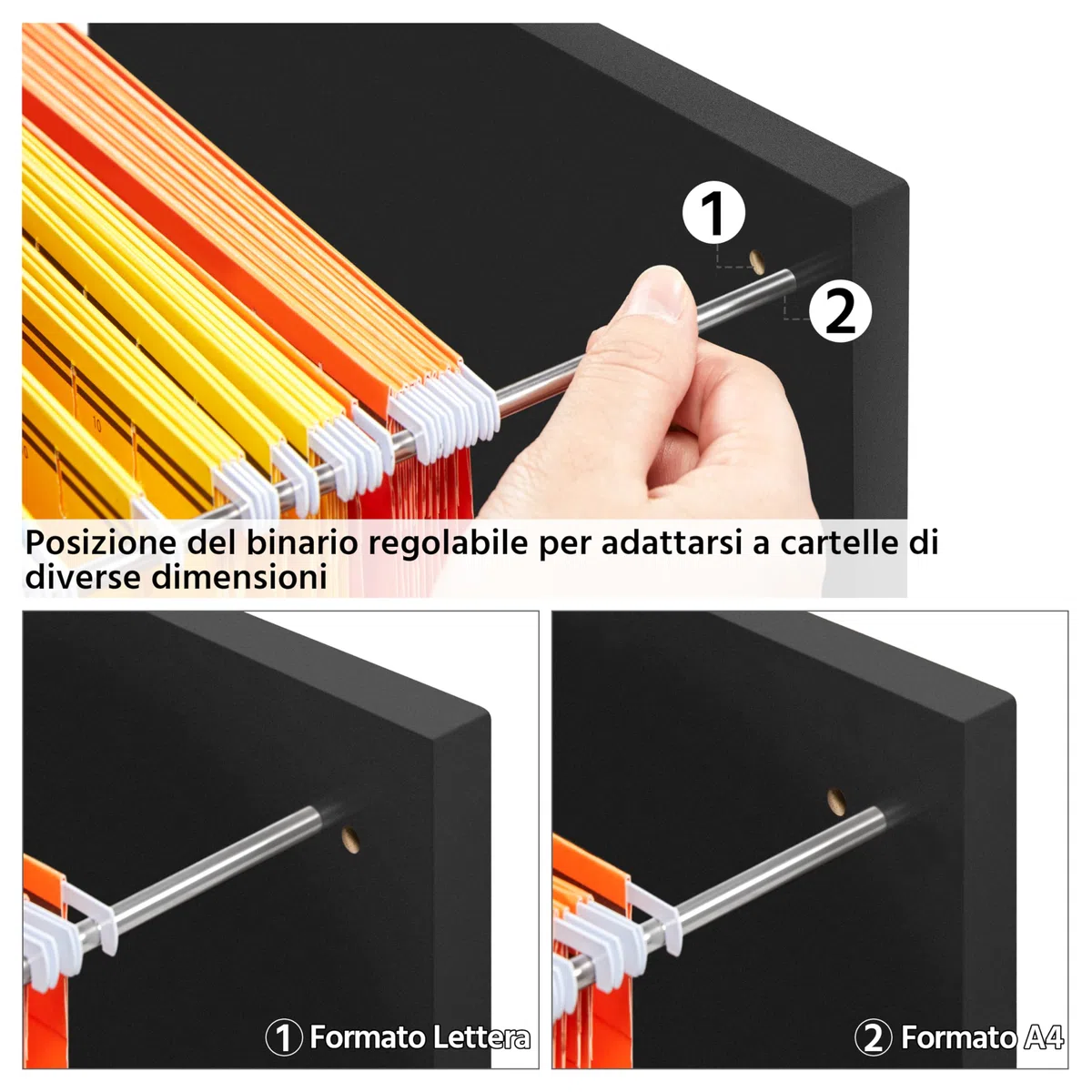 Yaheetech Cassettiera da Scrivania con 3 Cassetti Salvaspazio Archivio Schedario Portadocumenti Mobiletto da Ufficio Rimovibile con Ruote per Ufficio Studio (Nero)
