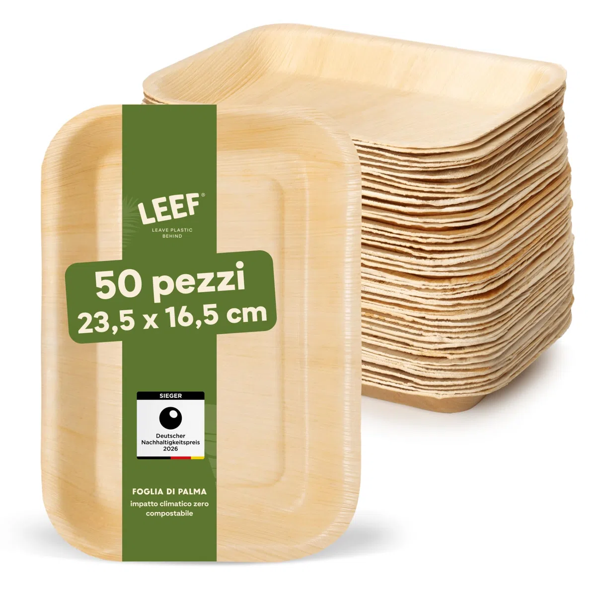 Leef® Piatti foglia di Palma [23 x 16 cm] piatti usa e getta come alternativa ai piatti carta [50 pz] piatti di carta eleganti come piatti carta compleanno | piatti compostabili finger food