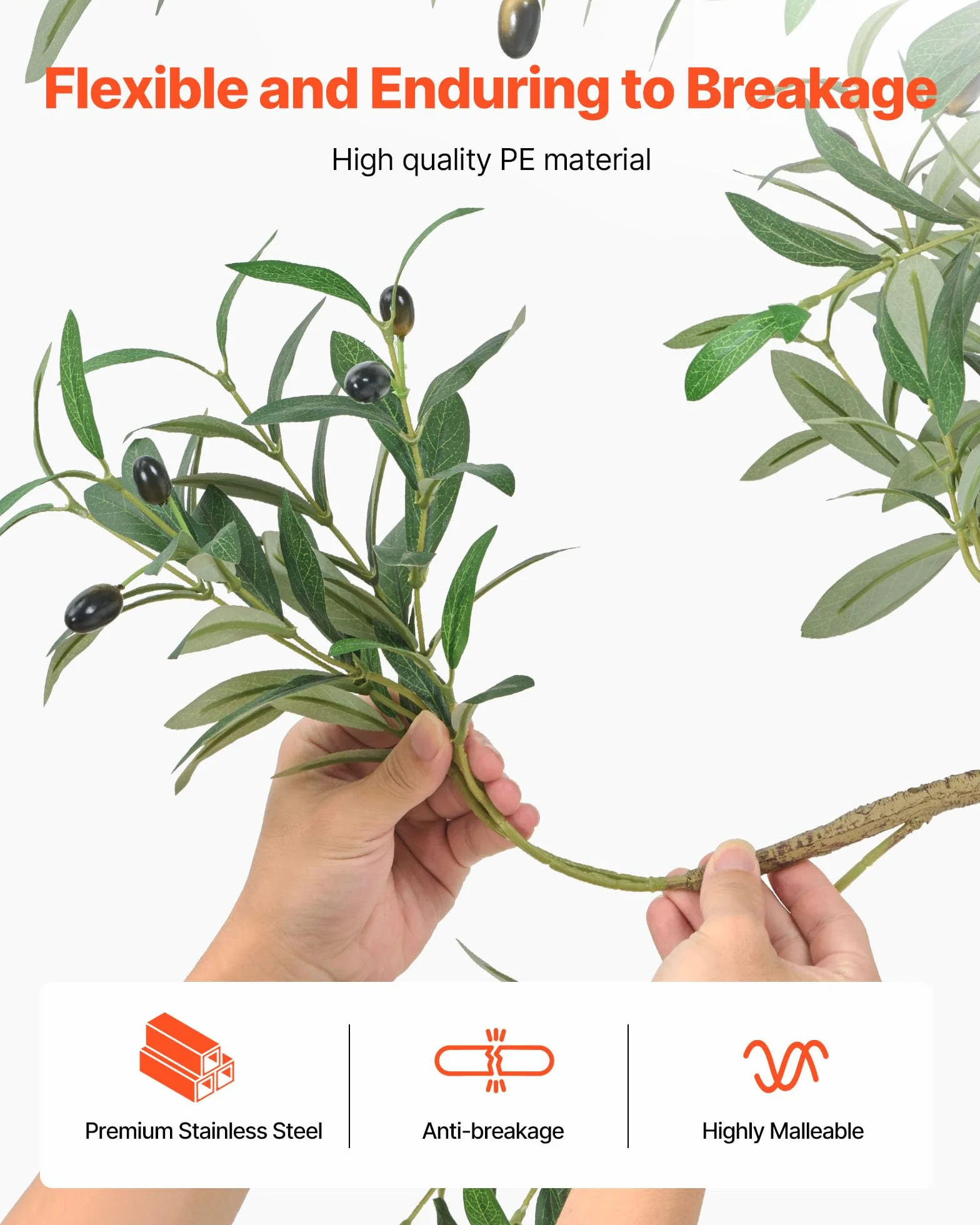 VEVOR Albero Artificiale da Interno da 2134 mm con Vaso Nero, Albero di Ulivo Artificiale con Tronco in Legno Naturale e Foglie e Frutti Verdi Realistiche, per Casa, Soggiorno, Decorazione d'Angolo