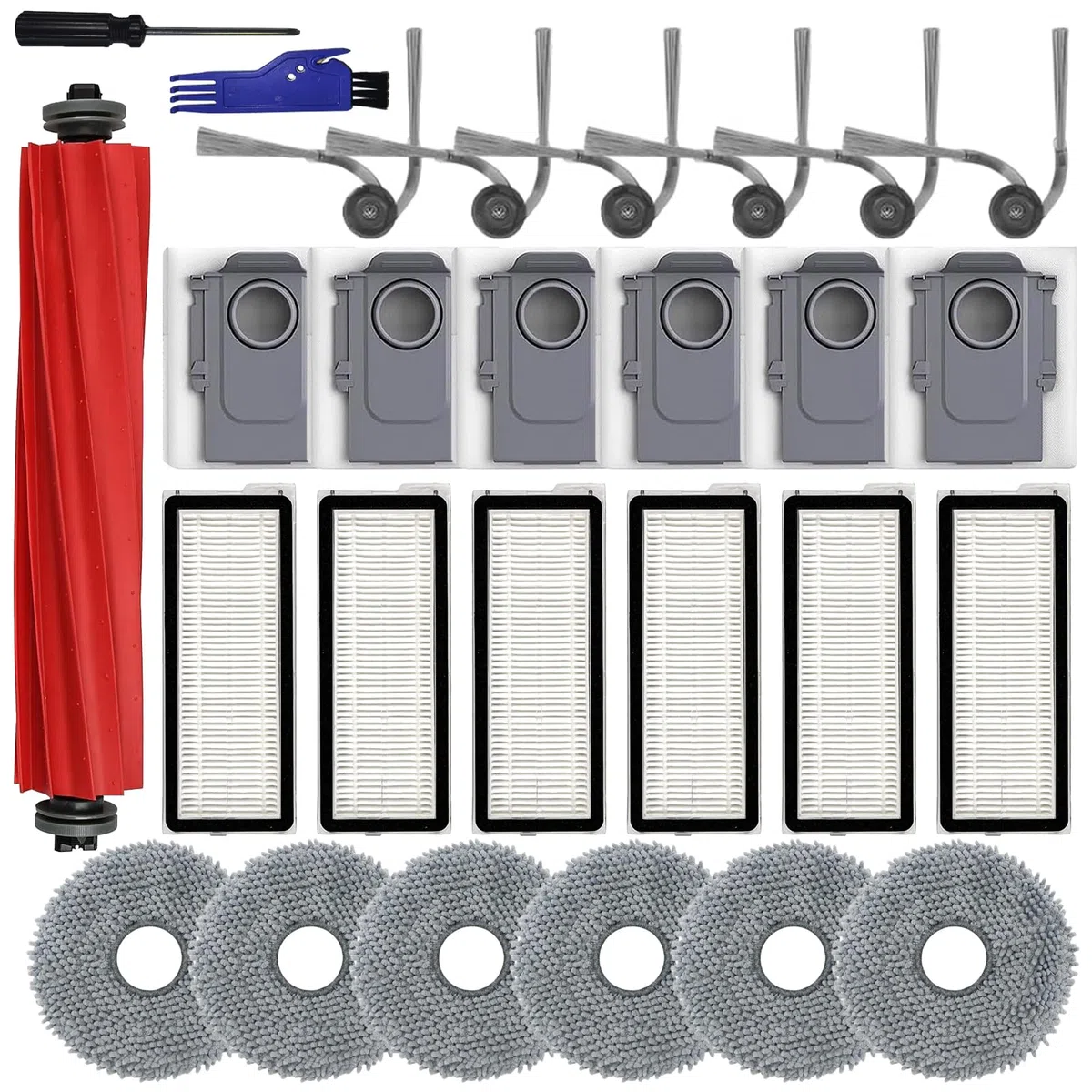 QV 35A Accessories for Roborock QV35A / QV 35S / QR 598 / QR 798 Robot Vacuum Cleaners, 1 Main Brushes, 6 Pads, 6 HEPA Filters, 6 Side Brushes, 6 Dust Bags, 2 cleaning tools