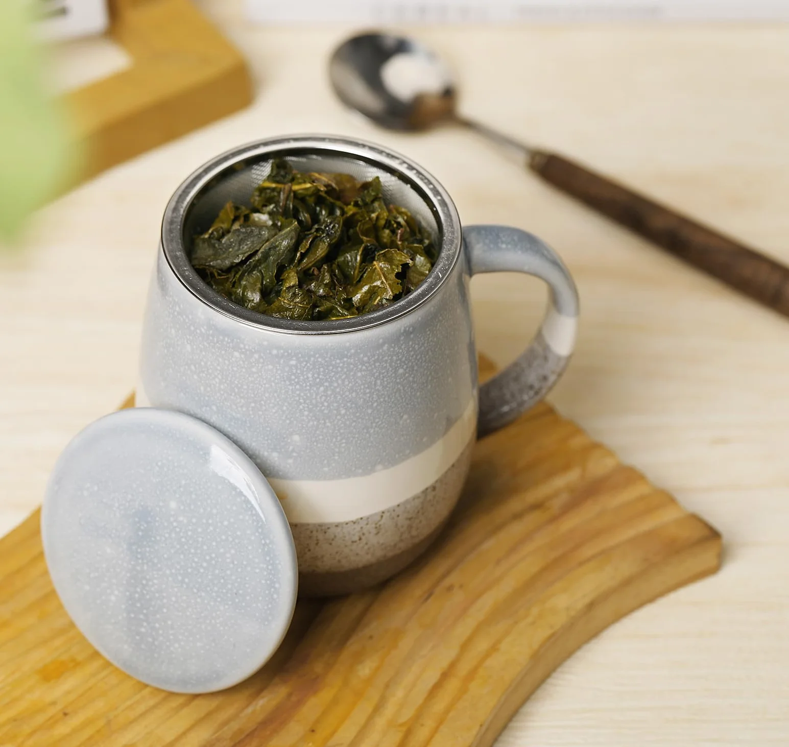 Tazza da tè con coperchio e colino, grande tazza in ceramica, 400 ml, per ammollo del tè