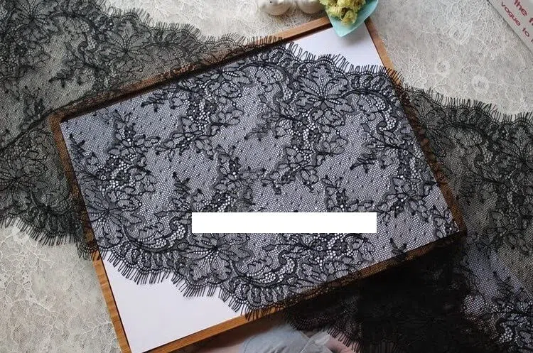 Finiture in pizzo, 3 metri di lunghezza 24,5 cm di larghezza doppio bordo for ciglia rifiniture in pizzo Chantilly rifiniture in pizzo da sposa rifiniture in pizzo francese(Black)