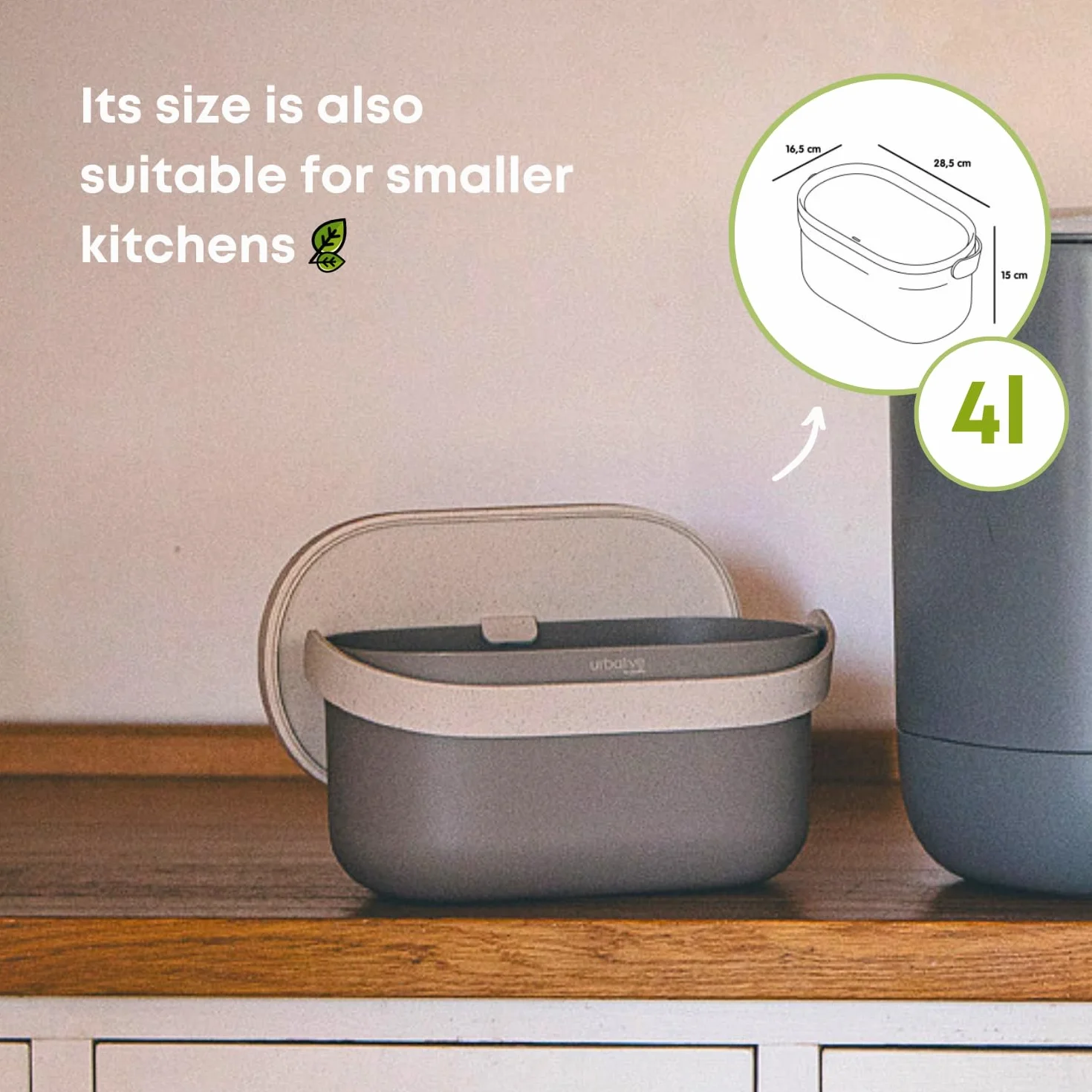 Urbalive Design, bidone della spazzatura biologico per la cucina, 4 litri, contenitore per compost con coperchio, piccolo contenitore per rifiuti organici quotidiani, lavabile in lavastoviglie,