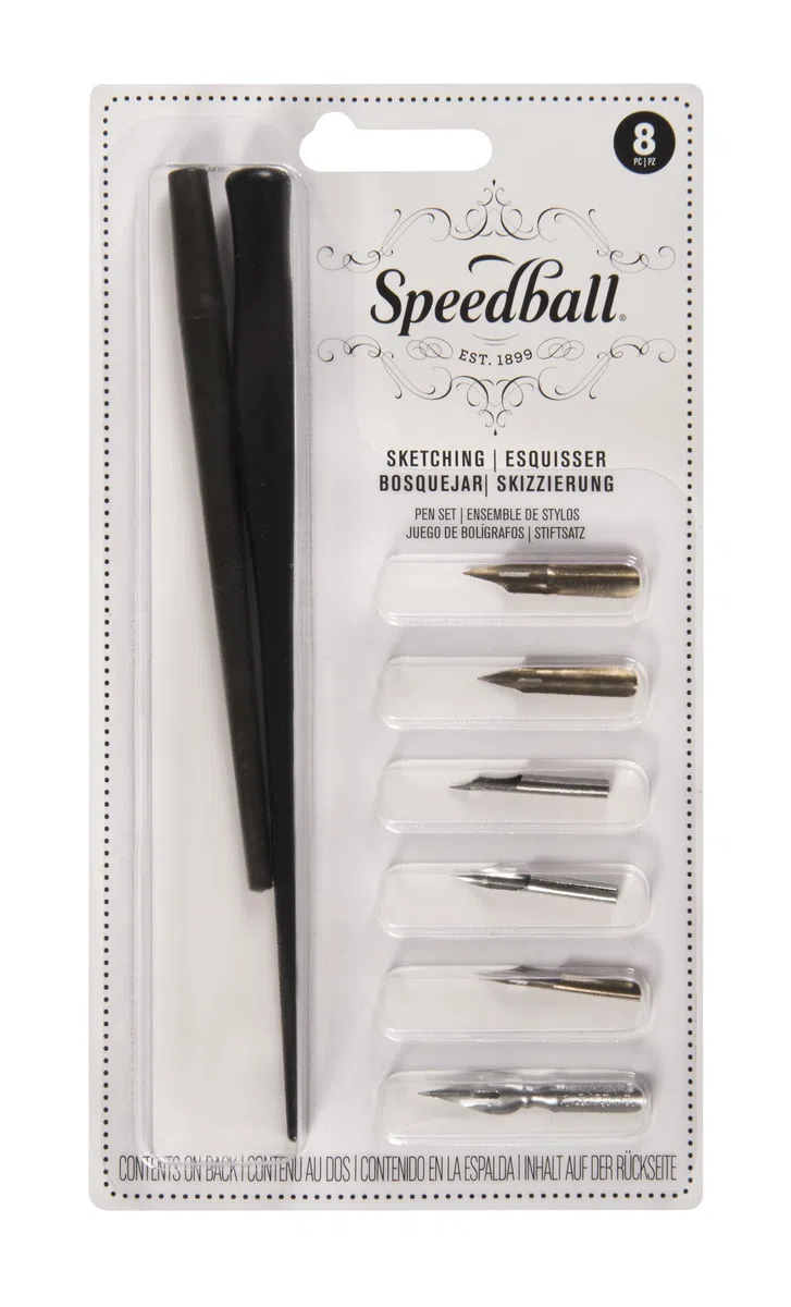 Speedball - Set Composto da 2 cannelli e 6 pennini per bozzetti