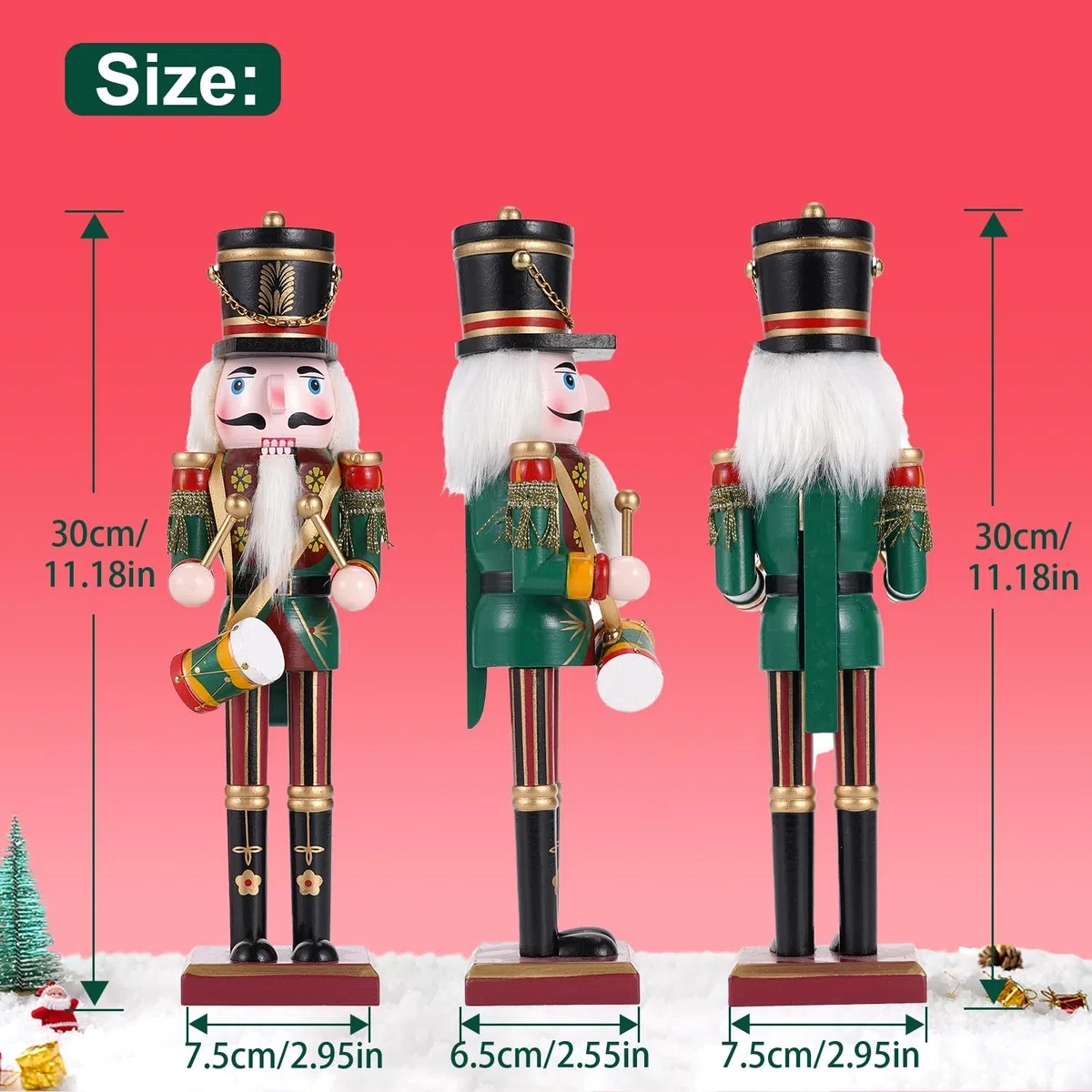 Schiaccianoci Figure in legno Soldati Schiaccianoci, 30cm Decorazione tradizionale del camino di Natale Figure Decorazione per la casa Decorazione di Natale Decorazione di Natale(Il batterista)