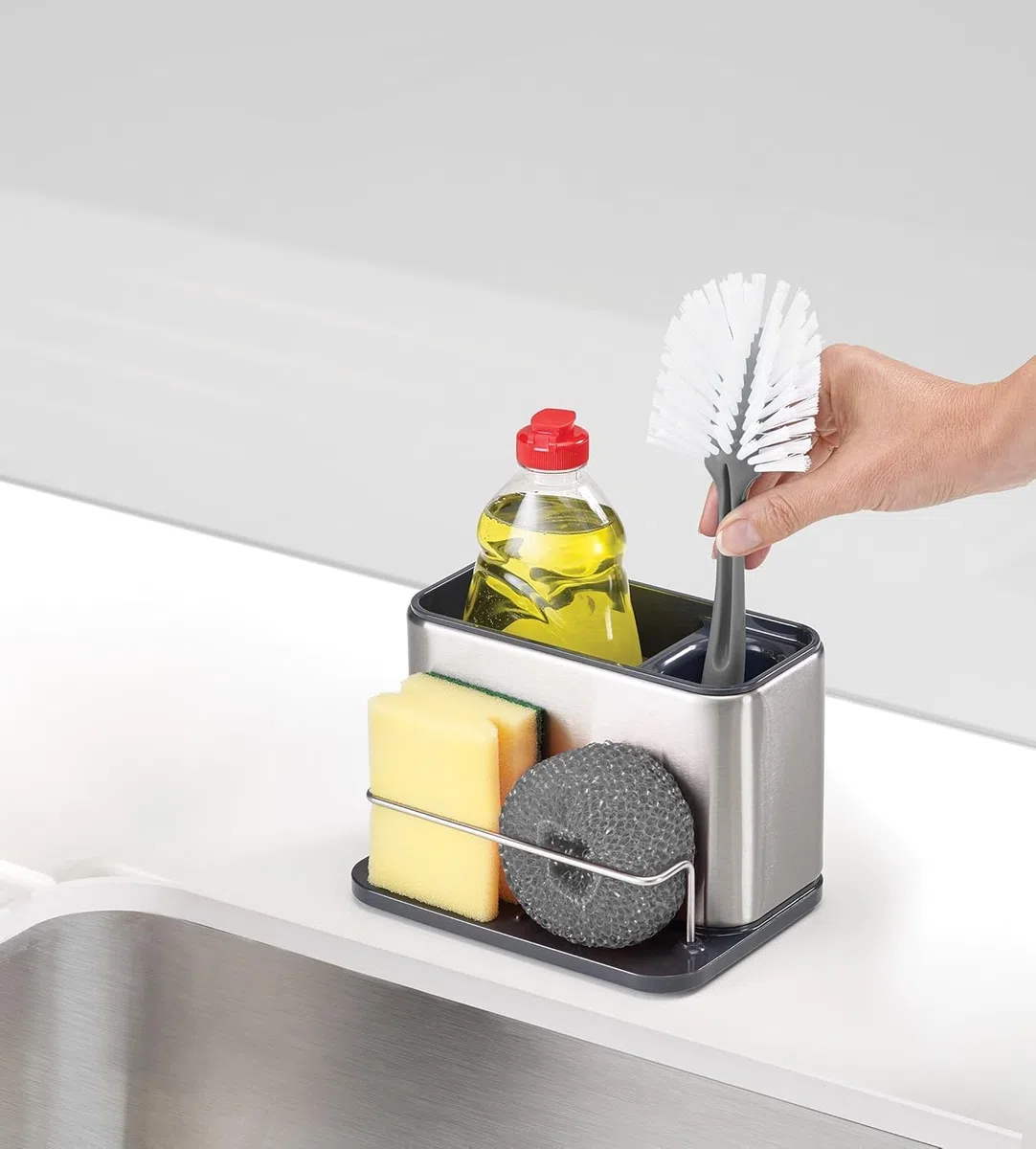 Joseph Joseph Surface Organizer per Lavello da cucina, Cestello Porta Spugne, Detersivo, Acciaio Inox