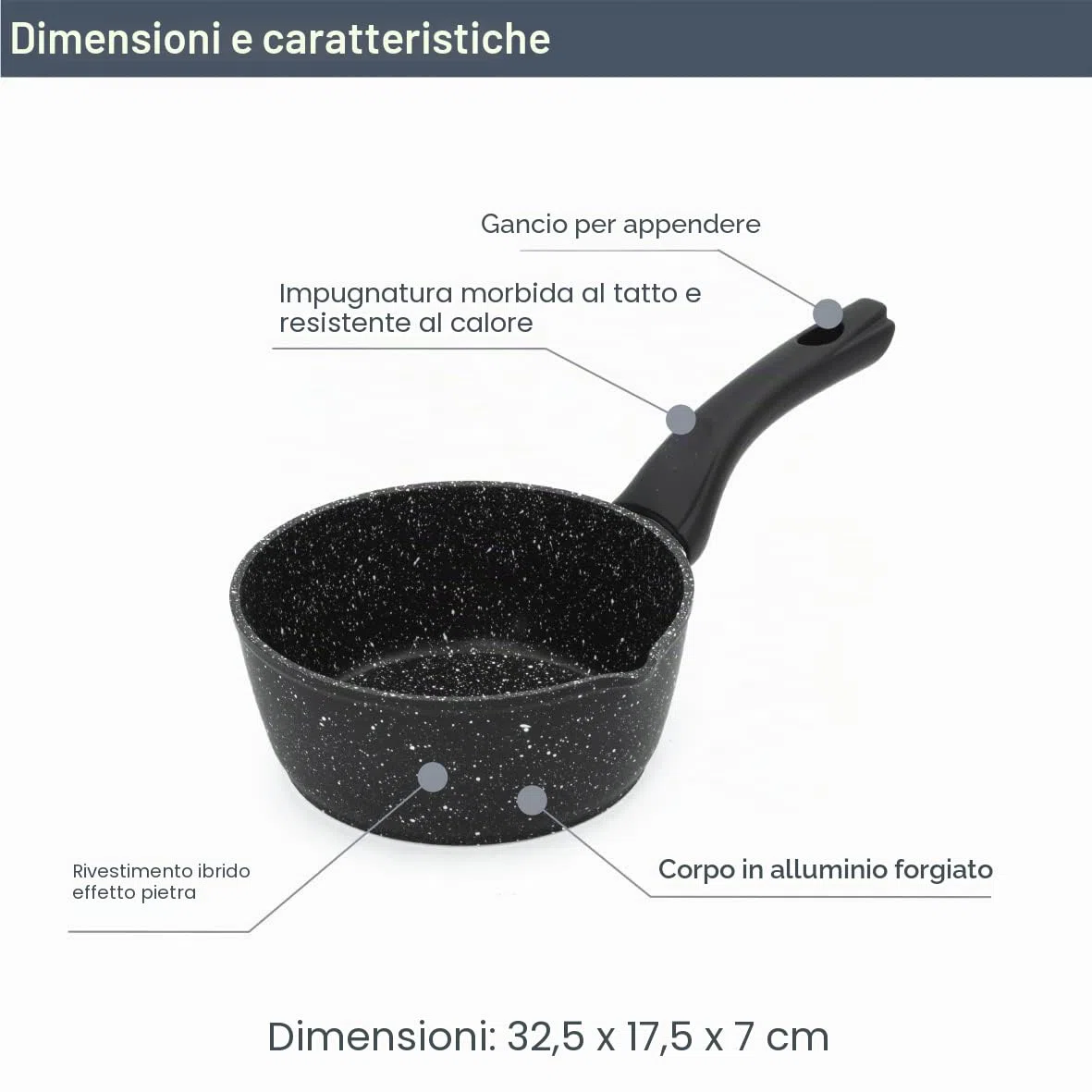 Blackmoor Pentola per il Latte da 16 cm/Rivestimento Antiaderente/Manico Cool Touch/Caratteristiche Unico Beccuccio Versatore/Induzione, a Gas ed Elettrici/Nero