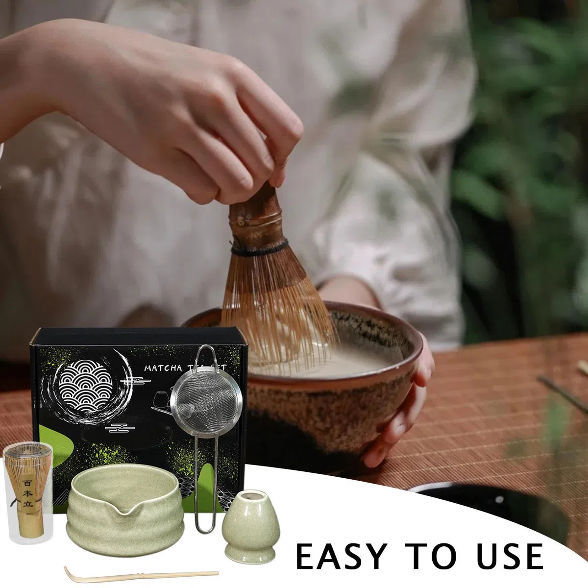 Kit Matcha in ceramica, set di palette per frusta Matcha | Set da tè Matcha da 5 pezzi,Robusto kit Matcha per gli amanti del Matcha, principianti, casa, campo, cucina, sala da pranzo, famiglia
