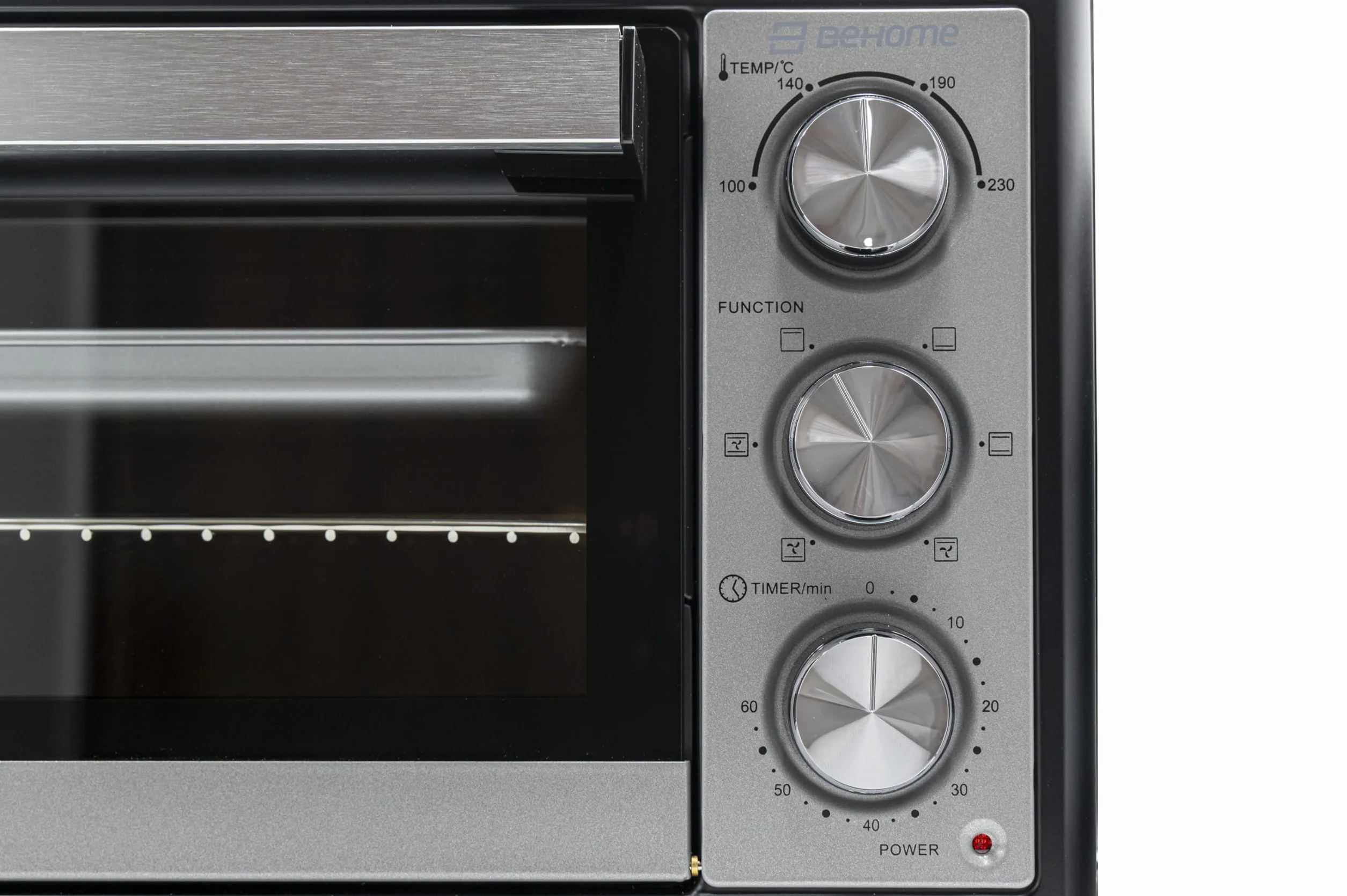 BEHOME Fornetto Elettrico Ventilato 20L da Tavolo, Temperatura fino a 230°, Timer 60 min, Forno Elettrico da tavolo con griglia, teglia e sollevatore griglia inclusi, antiaderente, doppio vetro
