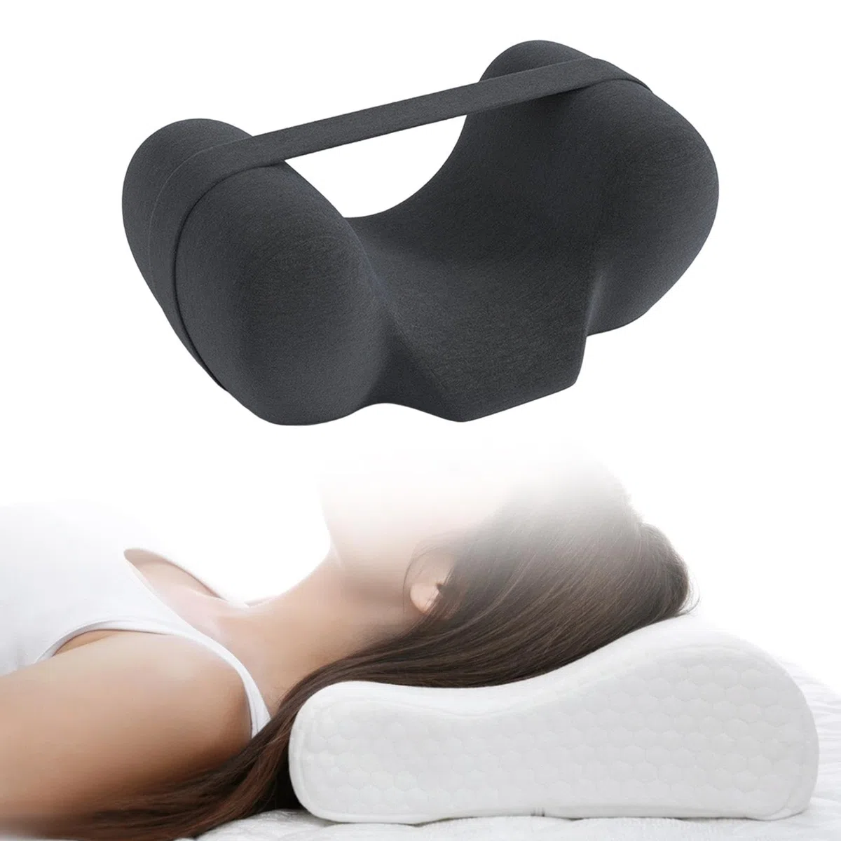 Cuscino per Dormire Supino con Supporto Ortodontico Memory Foam Sostegno Testa Collo Traspirante Copertura Rimovibile Adatto per Sedia a Rotelle Divan, Grigio Scuro