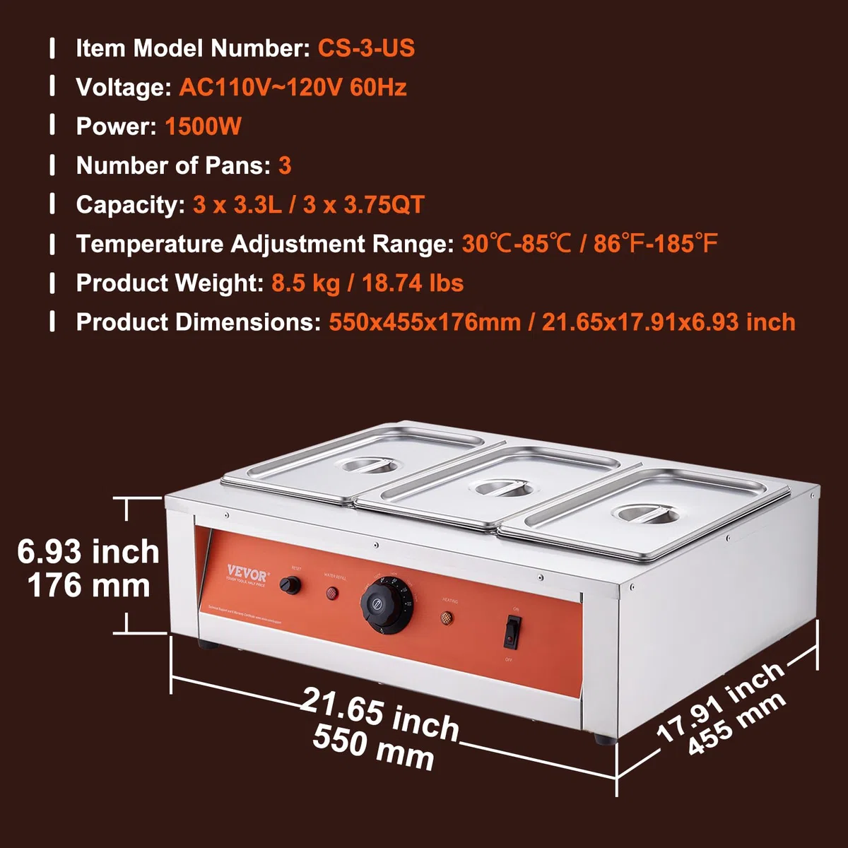 VEVOR Macchina per Fusione di Cioccolato in Acciaio Inox 3 Vasche da 3,3 L, Pentola Elettrica di Fusione del Cioccolato 1500 W Uso Commerciale per Hotel Albergo, Bagnomaria per Cioccolato 30℃ - 85℃
