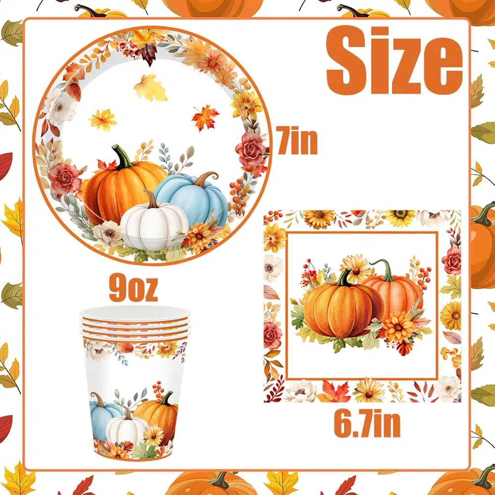 Zucca Stoviglie per Feste Decorazioni Autunno Ringraziamento Stoviglie Zucca Autunnali Bicchieri Piatti Carta Tovaglioli Forniture per Feste di Halloween Autunnale 16 Ospiti