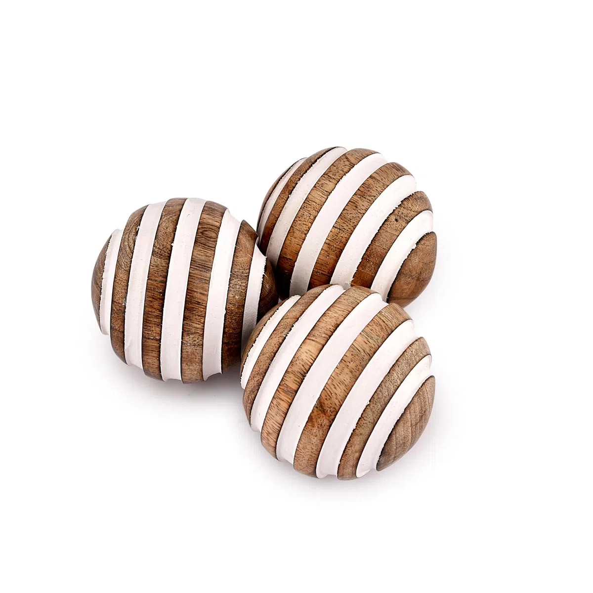 Palline decorative in legno di mango per centrotavola o uso individuale, ideali per l'uso in soggiorno, sala da pranzo, tavolino (7,62 cm x 7,62 cm x 7,62 cm), set da 3
