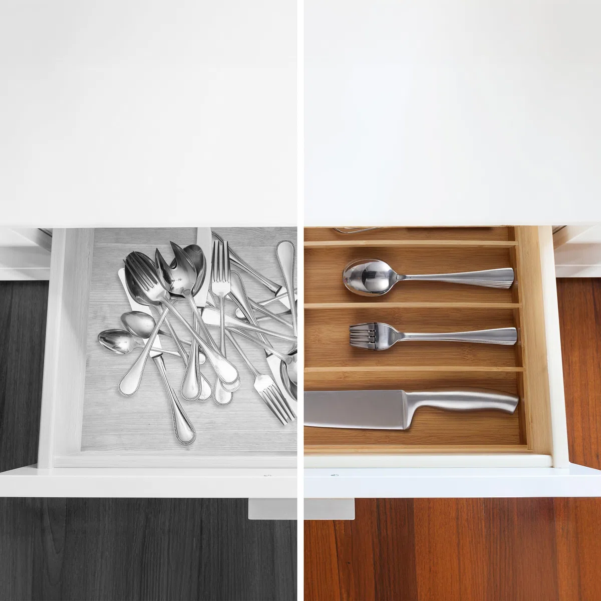 Relaxdays Portaposate da Cassetto in bambù, 6 Scomparti, Divisore Posate e Utensili da Cucina, 5x30,5x43 cm, Naturale