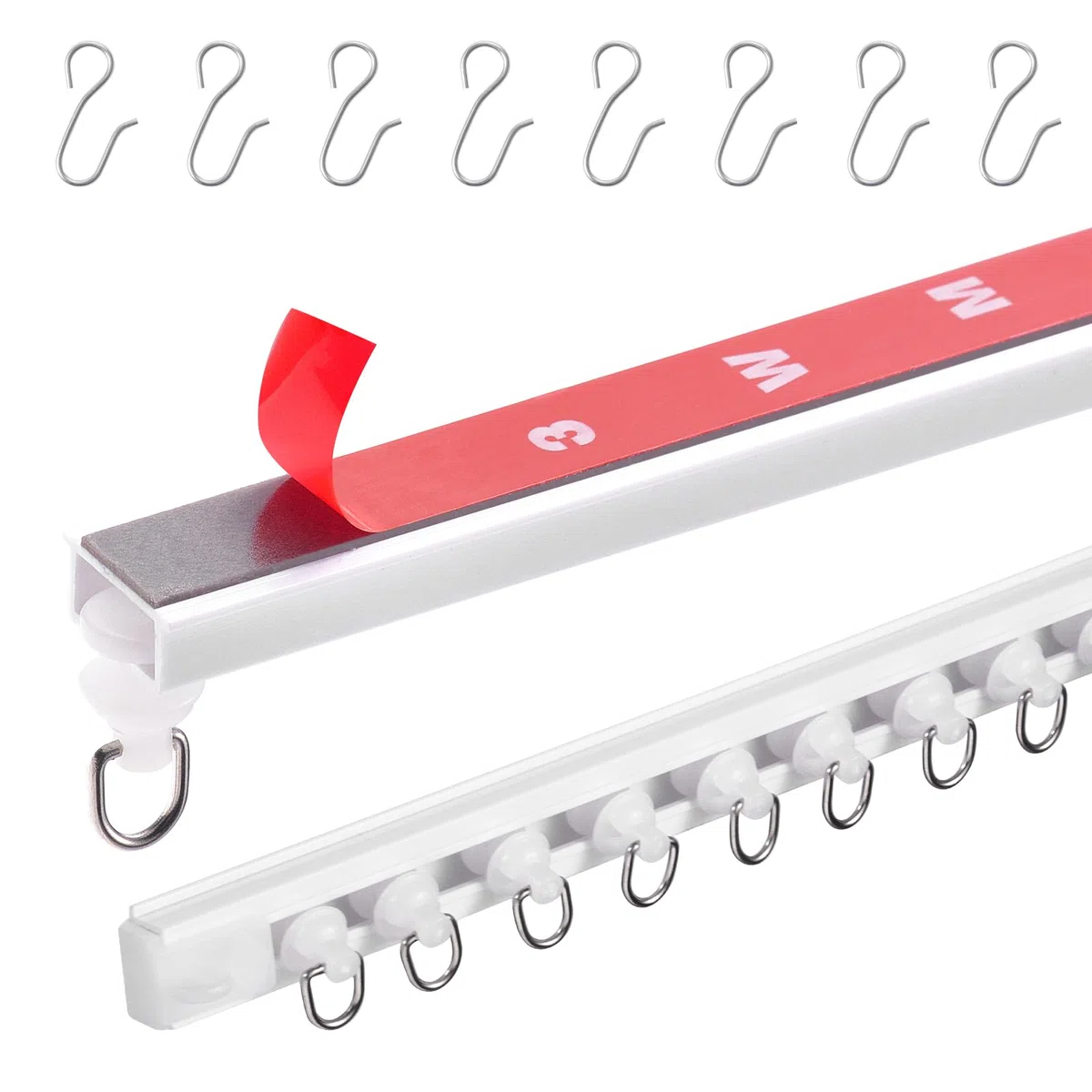 VEVOR Binario per Tende da Soffitto 3 m, Autoadesivo Sistema di Binari Scorrevoli per Tende Soffitto Senza Foratura, Binario Divisorie per Stanze, con ganci e ferramenta, per Soffitto Soggiorno Bianco