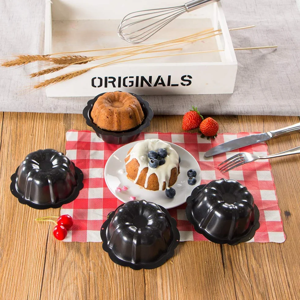 Webake Set di 4 Stampo Kugelhopf Stampi per Torte in Acciaio al Carbonio ø11 cm Tazzina per Flauto Antiaderente per Torte con Incisione a Vortice