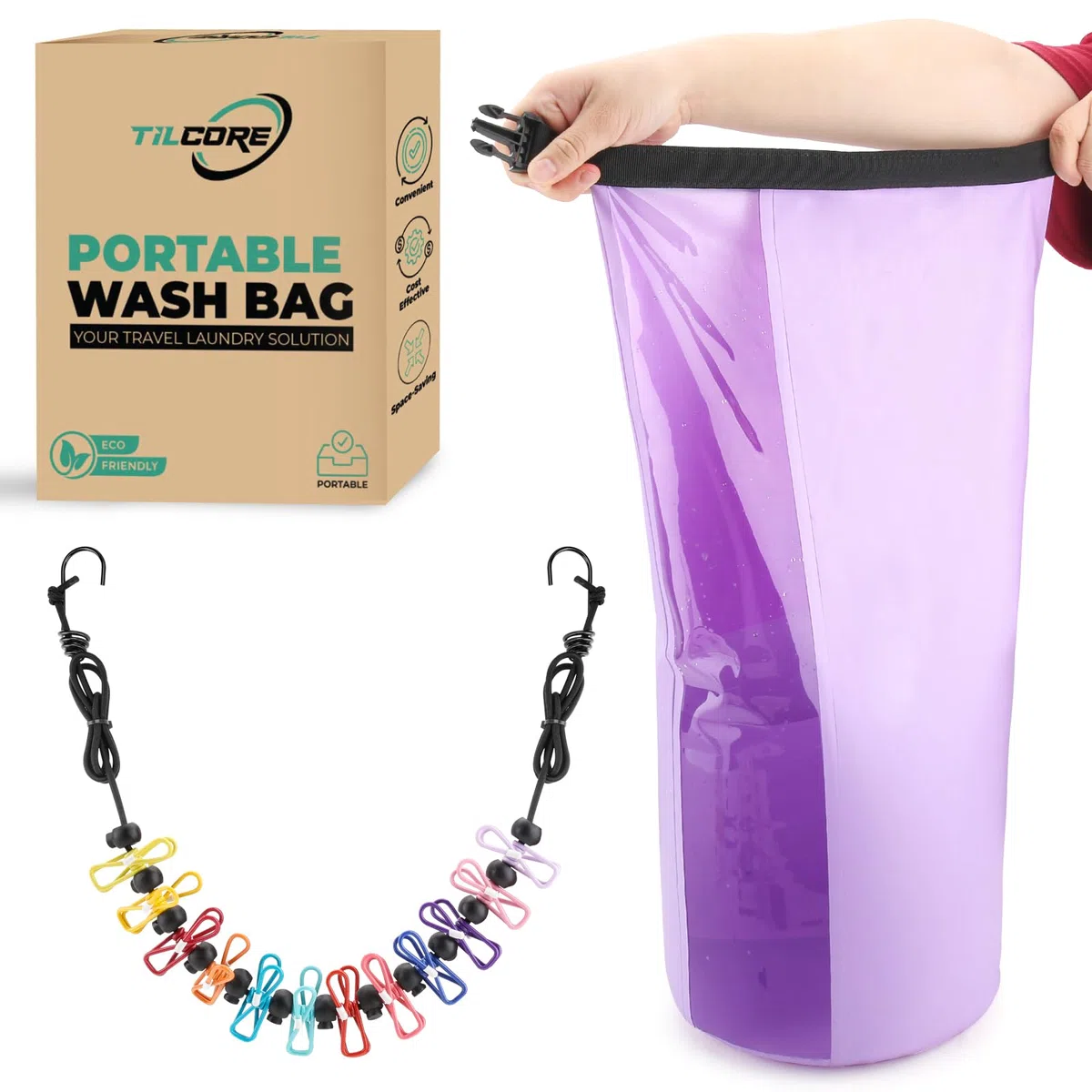 Wash Bag da Viaggio & Stendibiancheria Retrattile - Lavatrice Campeggio - Durevole Sacchetto Lavatrice da Viaggio - Lavatrice Manuale Portatil