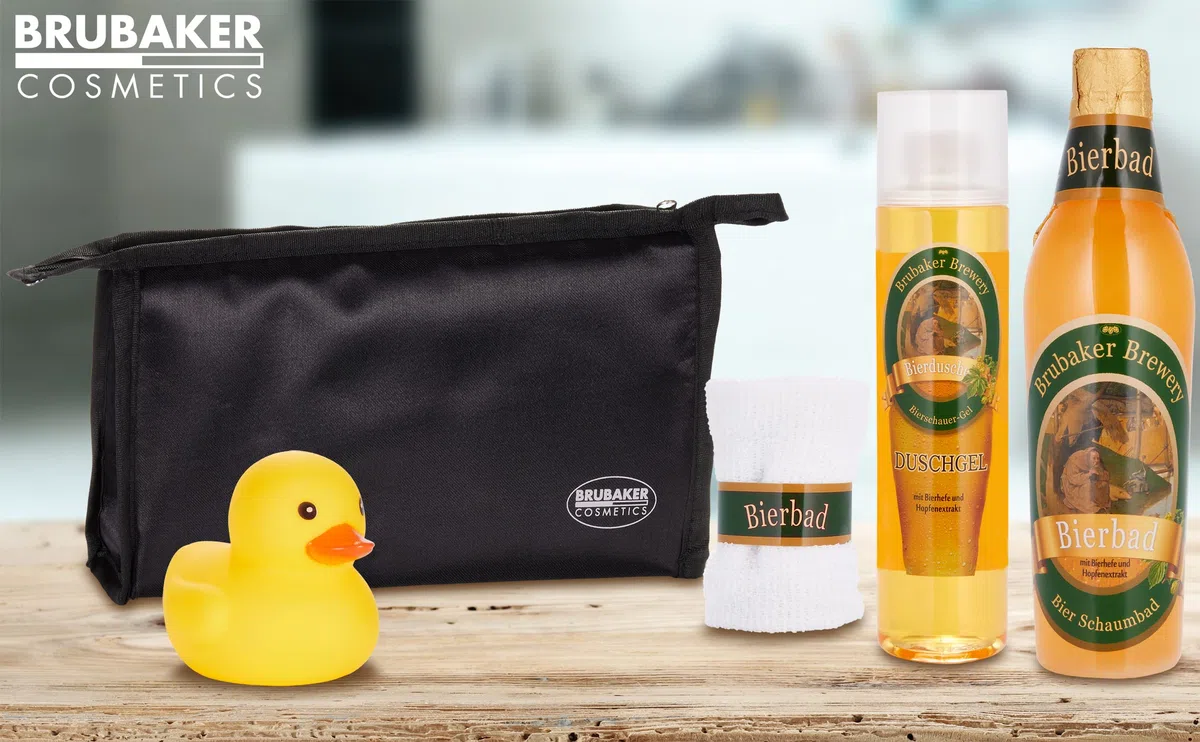 BRUBAKER bagno Beer Box - 5 pezzi - regalo per gli uomini - con borsa toilette, washcloth e l'anatra del bagno