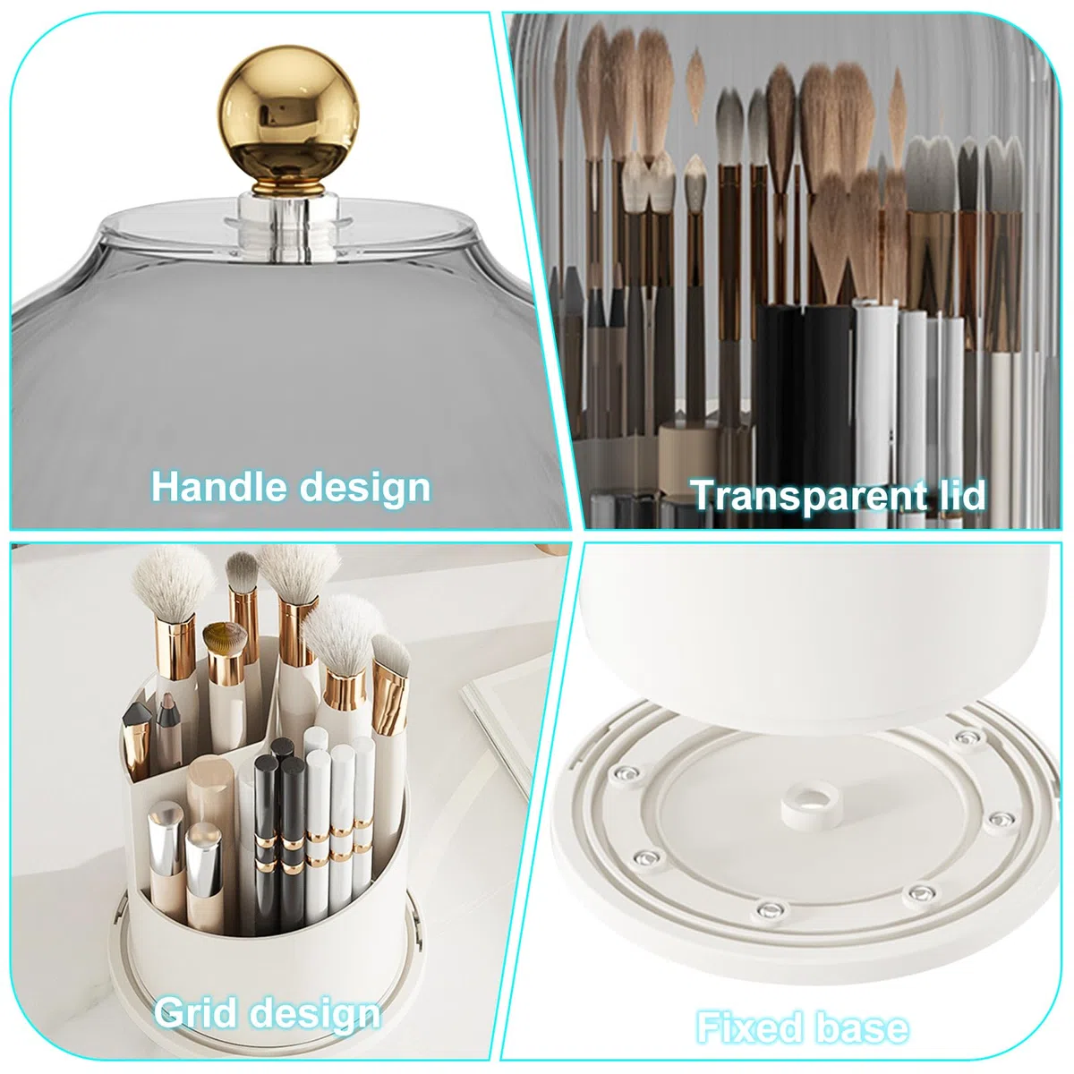 Organizer per pennelli da trucco, 360 pennelli girevoli, organizer, trasparente, antipolvere, con coperchio per tavolo da toeletta, bagno, camera da letto (trasparente)