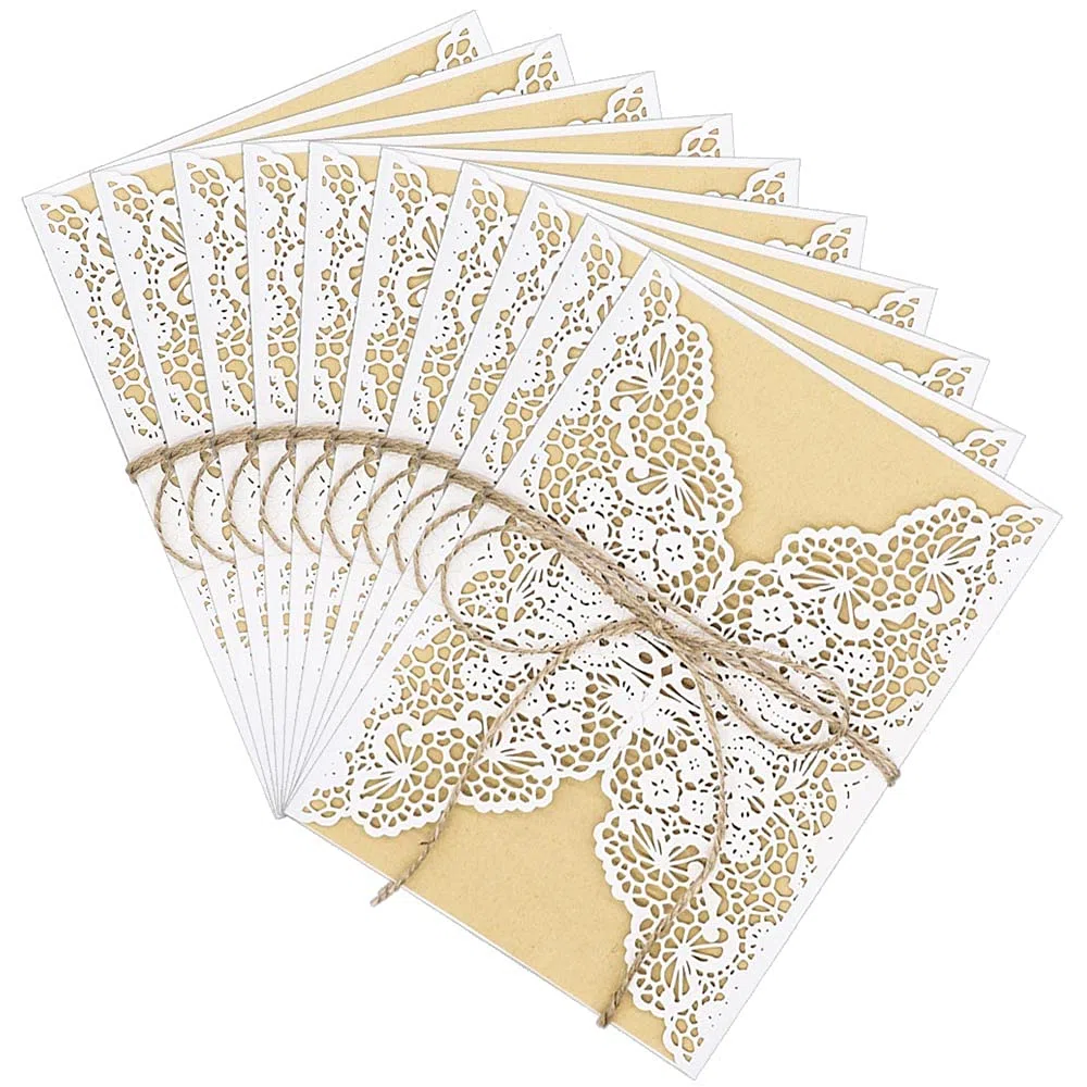 carti di Inviti per nozze 10 pezzi,biglietti per inviti per feste Biglietti d'auguri con pizzo tagliato a laser retrò Carta kraft Pagina interna per fidanzamento Matrimonio Compleanno Natale