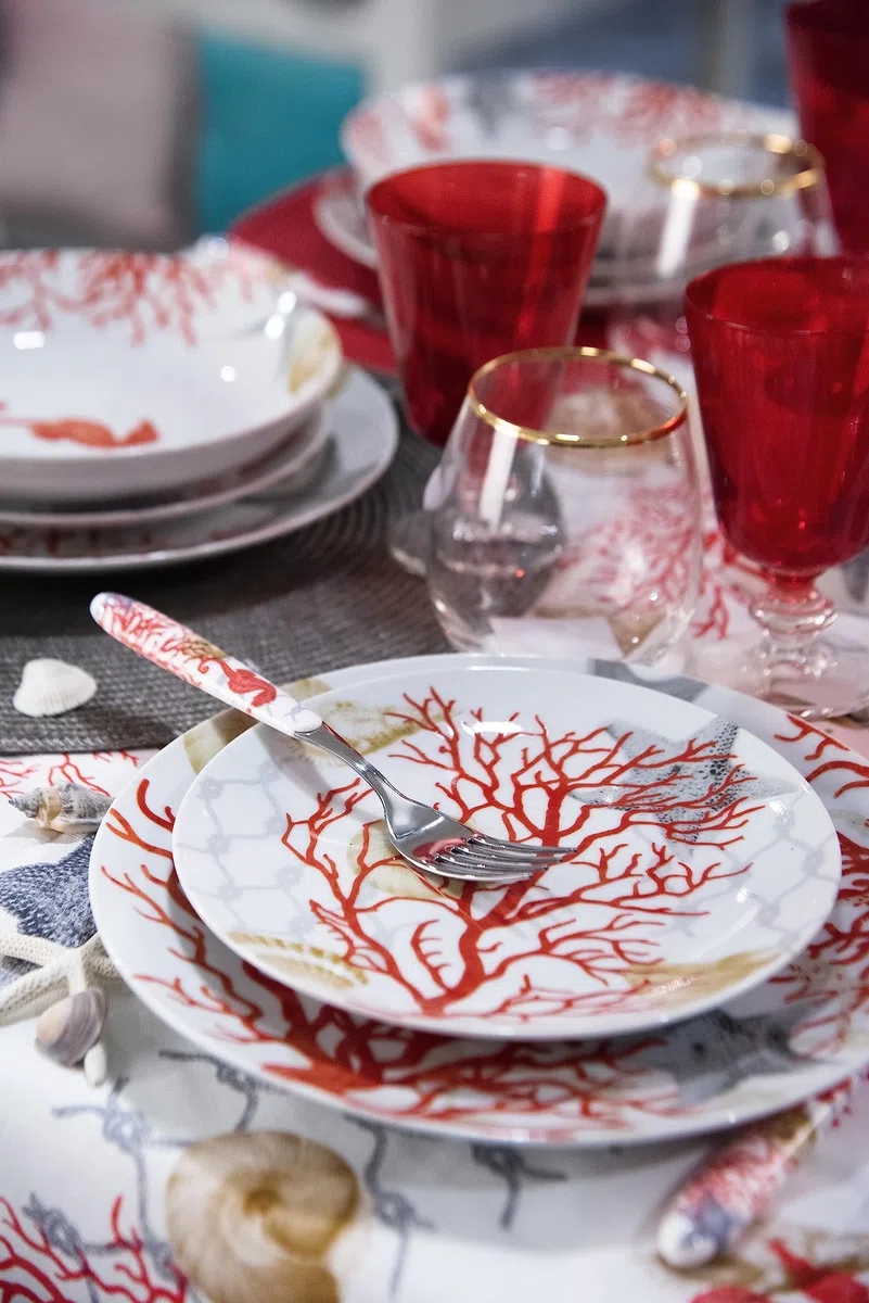 Excelsa Coral Servizio Piatti 18 Pezzi, Porcellana, Rosso