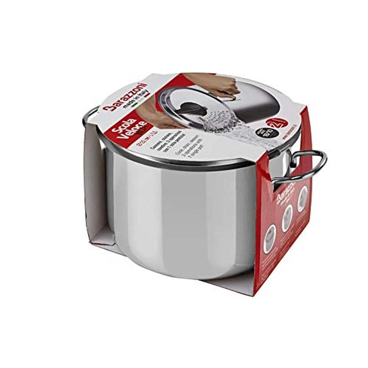 Scolaveloce ø22cm, Made in Italy, Acciaio Inox 18/10, Gas, 3 operazioni con una sola pentola (cuocere, scolare, condire), PFAS free
