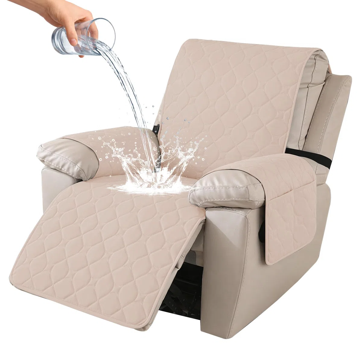 Ystyle Copripoltrona 1 Posto Relax Reclinabile, 100% Impermeabile Copri Poltrona con Braccioli, Copripoltrone con Fascia Elastica, Copridivano Reclinabile, Beige