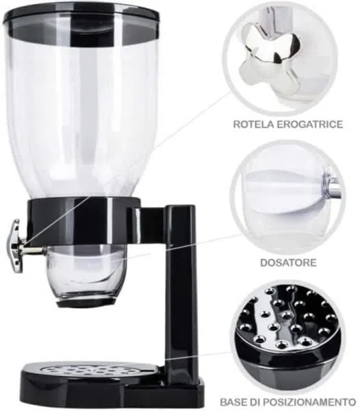 Generico Dispenser Cereali Singolo Dosatore Distributore Erogatore Storage Pasta Caramelle Dolci Frutta Secca con Rotella Contenitore da 3,5 lt e manopola dosatrici Interno