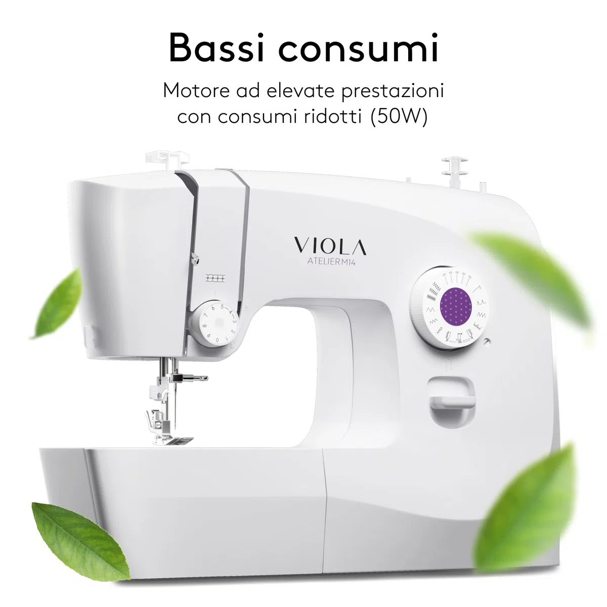 VIOLA Atelier M14 Macchina da Cucire con 14 Punti di Cucitura, Ideale per Principianti, Infilatura Automatica Ago, Doppia Alzata Piedino per Tessuti Spessi, Braccio Libero, Illuminazione a LED