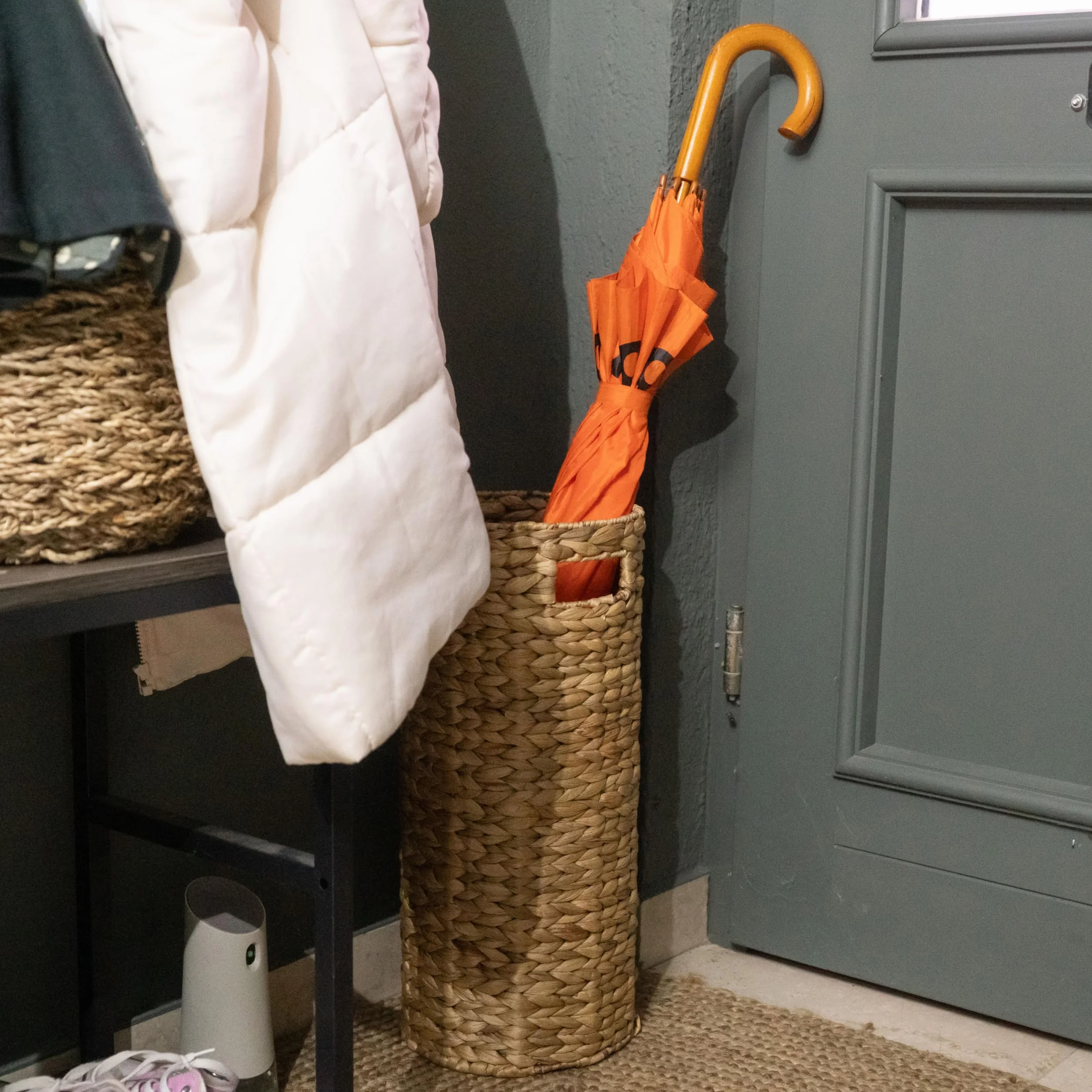 Decorasian Portaombrelli alto in giacinto d'acqua effetto rattan, portaombrelli, Ø 22 cm, altezza 50 cm, naturale, per corridoio e guardaroba, carta da regalo e rotoli di poster