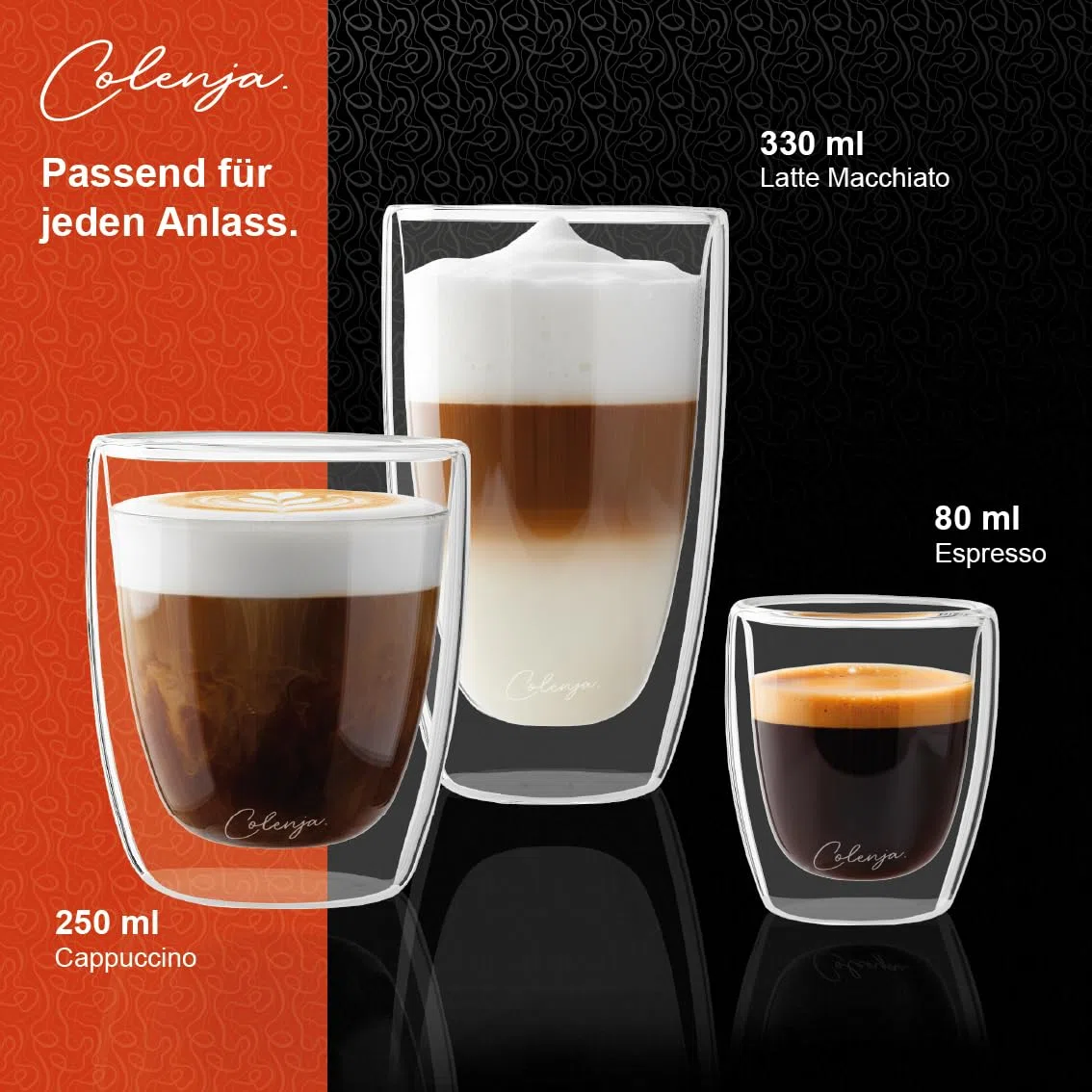 Set di 6 tazzine caffe vetro a doppia parete 80 ml - Bicchieri espresso di alta qualità - Vetro elegante e resistente ai graffi - Idea regalo - Vetro borosilicato - Lavabili in lavastoviglie