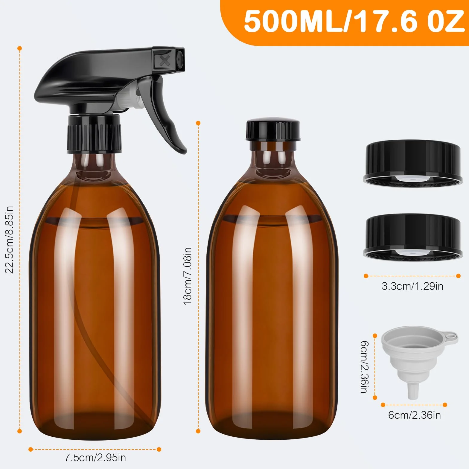 Bottiglie Spray Vuoto 2 X 500 ml Spruzzino Nebulizzatore, Ricaricabile Bottiglia Spray d'Acqua pray Bottle Confezione Flaconi Spray in Vetro Ambrato Ideale per Piante, Pulizia, Parrucchieri