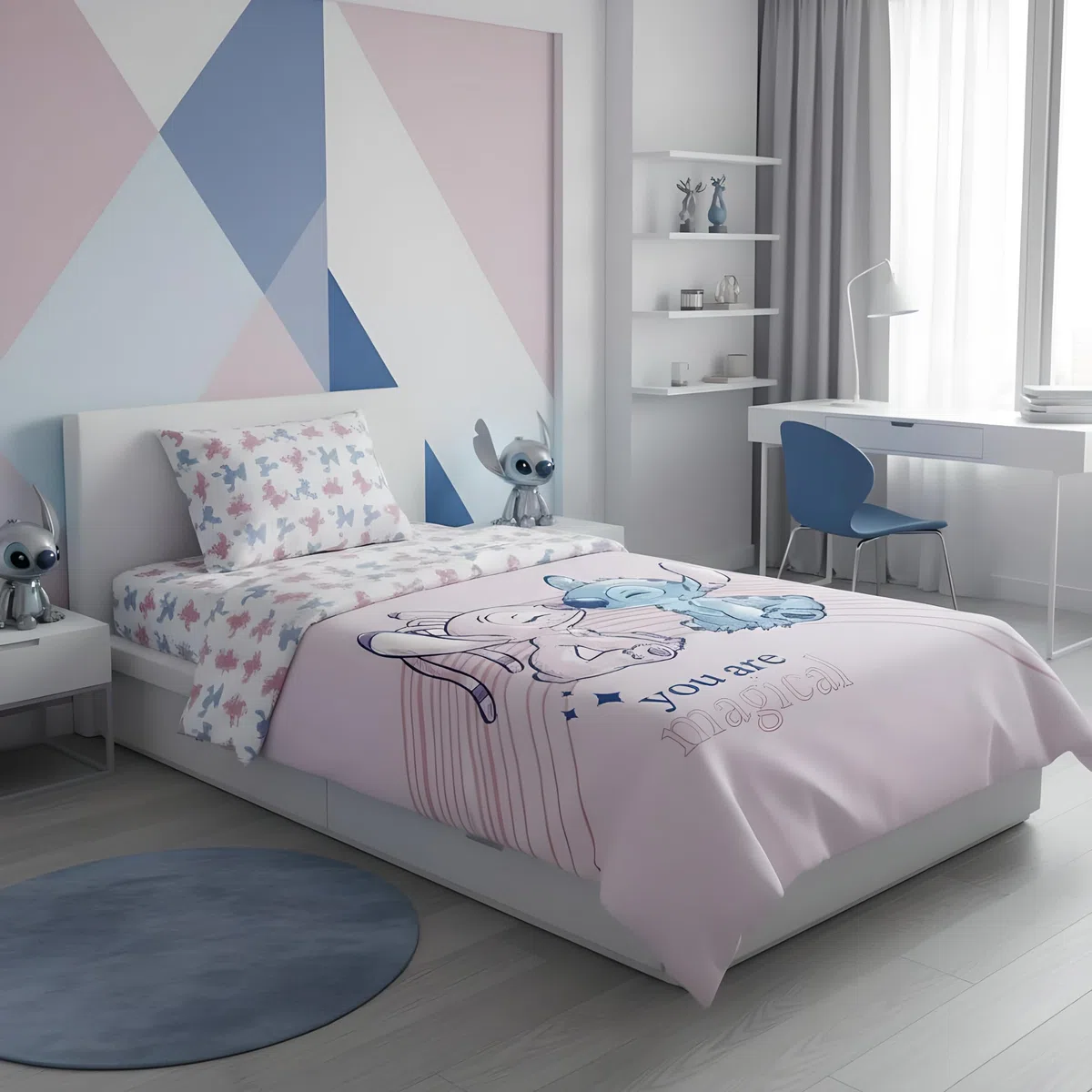 Disney Stitch & Angel Set di biancheria da letto reversibile | Letto singolo 140x200 cm con copripiumino & federa 50x70 cm, 100% cotone | Morbido e traspirante set di biancheria da letto per bambini