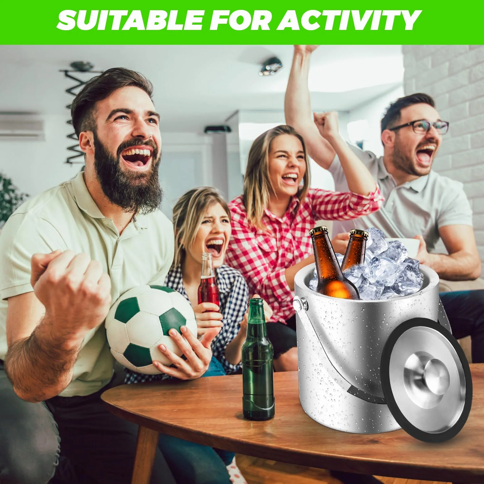 Sprifityy 3,2L Secchiello per Ghiaccio a Doppia Parete in Acciaio Inox,con Coperchio in Silicone, pinze e Filtro,Secchiello Ghiaccio Acciaio Inox,Ideale per Famiglie e Bar