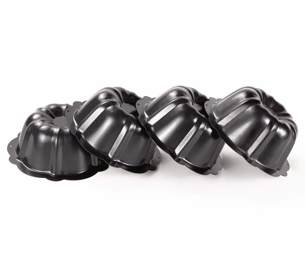 Webake Set di 4 Stampo Kugelhopf Stampi per Torte in Acciaio al Carbonio ø11 cm Tazzina per Flauto Antiaderente per Torte con Incisione a Vortice