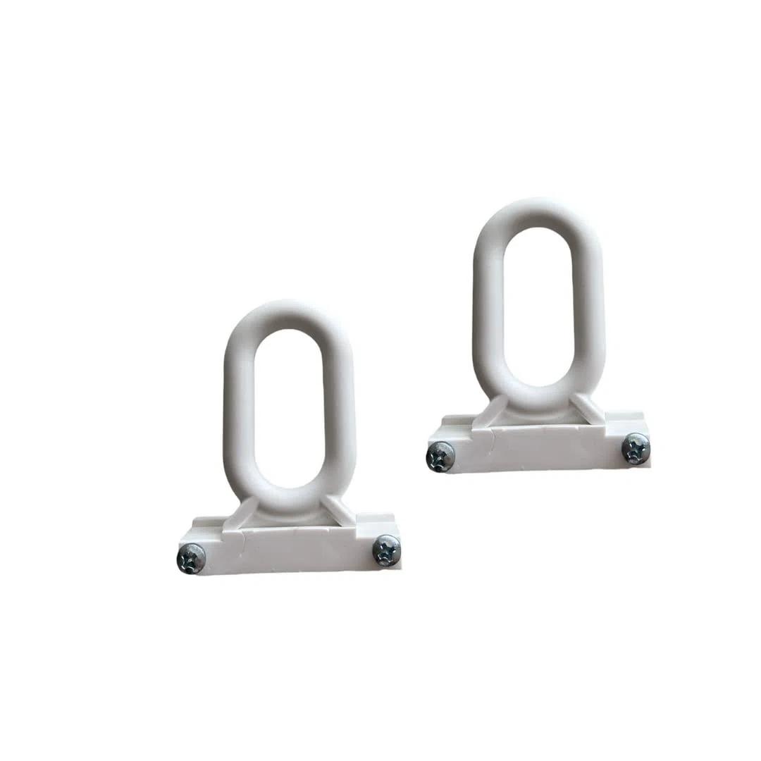 TENDAGGIMANIA Ganci per Tende da Sole Esterno 1 Coppia - Completi di Viti di Fissaggio - Colore Bianco - Accessori Occhielli per Tende da Sole Tempotest Universali in PVC Resistente