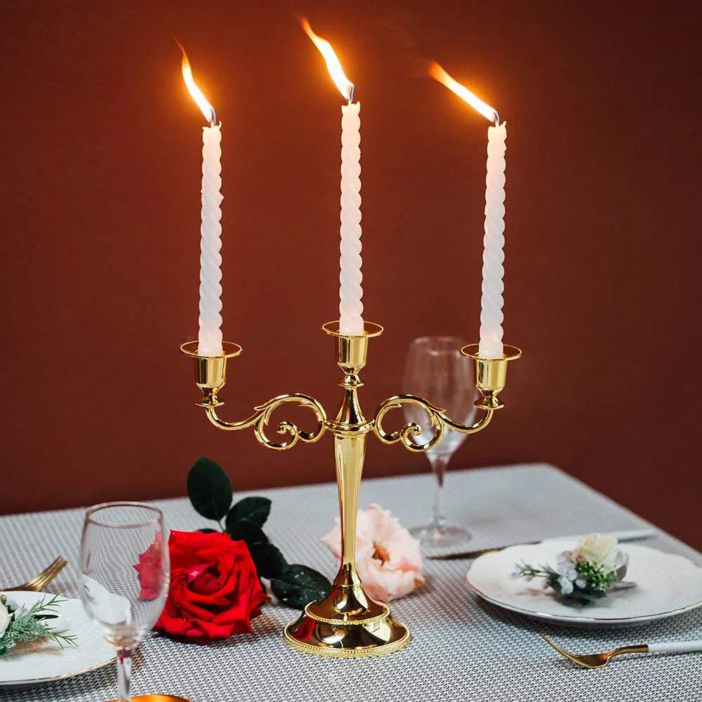 Sziqiqi Candelabro oro, Candelabri In lega di zinco, Candelabro 3 braccia della cena a lume di candela, ornamento casa creativo