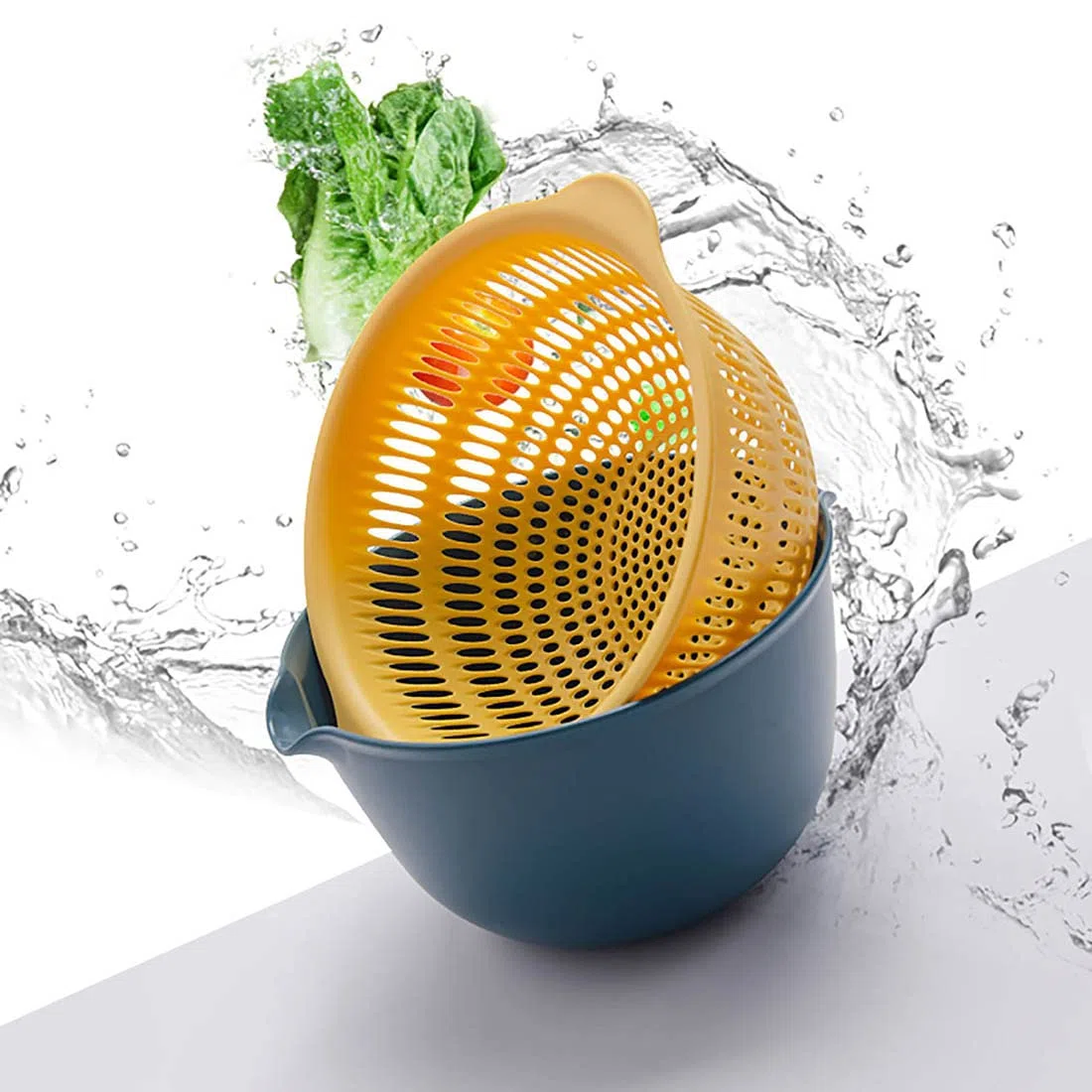 Youka Cestello di Scarico per Scolapasta da Cucina, Set di Ciotole per Scolapasta 2-in-1, Plastica PP Senza BPA Doppio Strato Staccabile per Lavare Verdure e Frutta