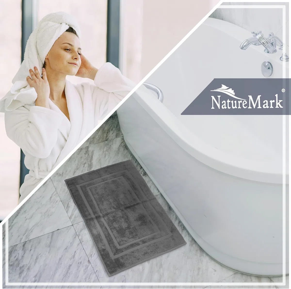 NatureMark Set di 2 Tappeti da Bagno 50x80 cm – Cotone Spugna 800 g/m² – Tappeti Bagno Spessi e Altamente Assorbenti – Asciugatura Rapida – Senza Base in Gomma – Grigio Antracite