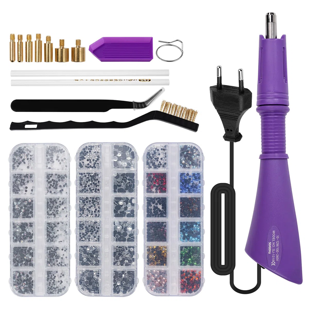 Hotfix, applicatore di strass fai da te, applicatore di strass Hotfix, set di applicatori hotfix, kit di attrezzi per tessuti e progetti di bricolage (UE) (viola)